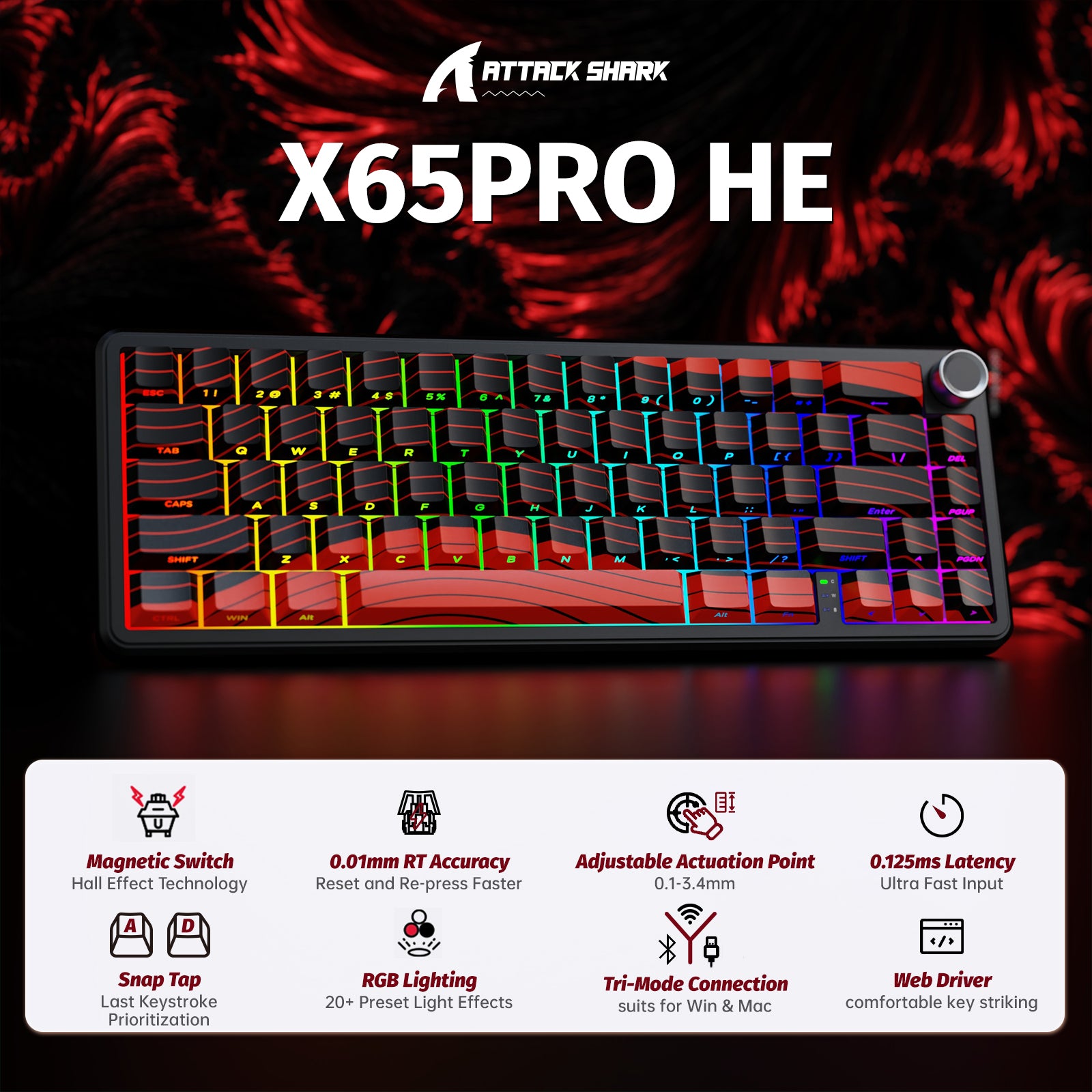 ATTACK SHARK X65PRO HE 무선 빠른 트리거 키보드 마그네틱 스위치