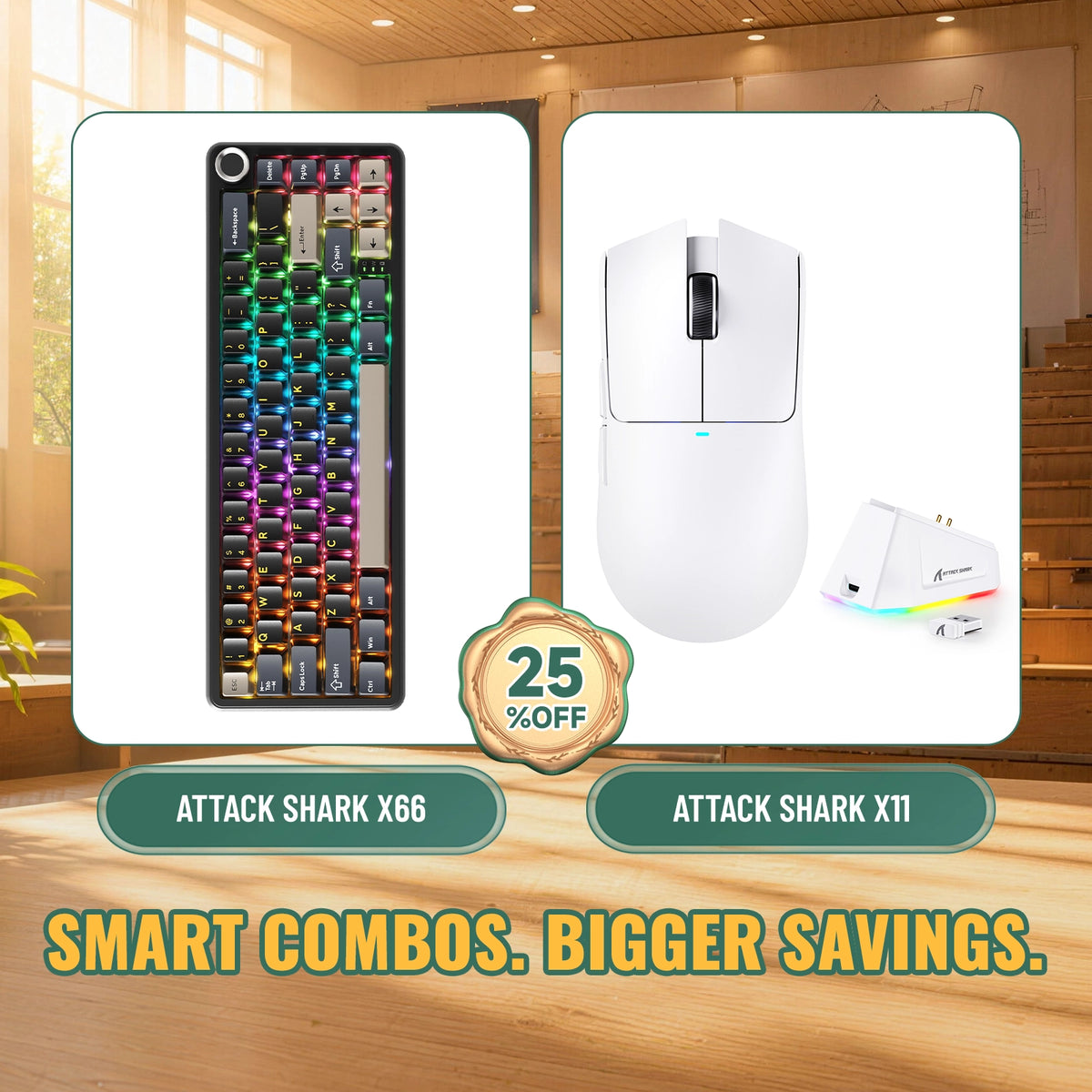 ATTACK SHARK X66 무선 기계식 키보드 + X11 무선 게이밍 마우스 번들