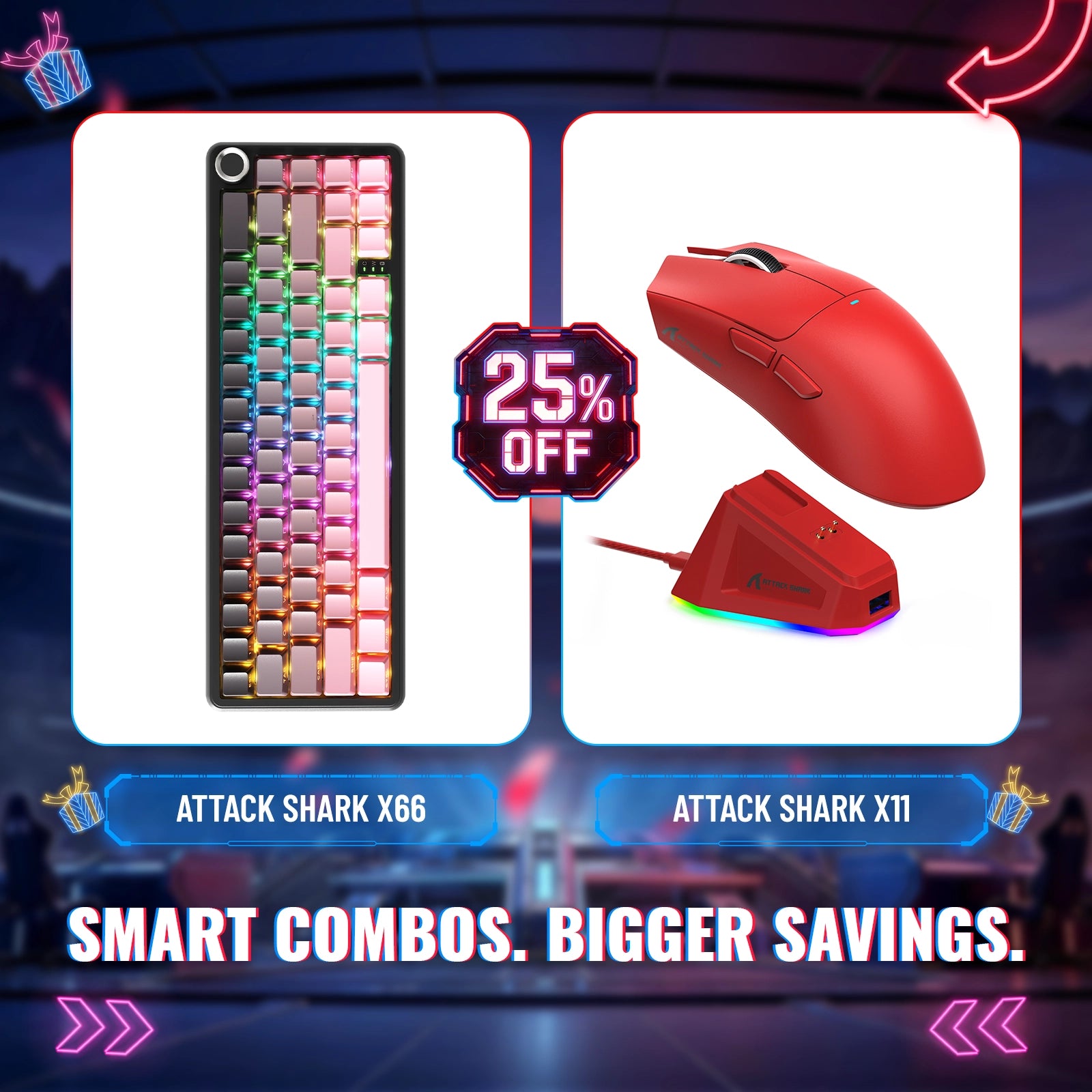 ATTACK SHARK X66 무선 기계식 키보드 + X11 무선 게이밍 마우스