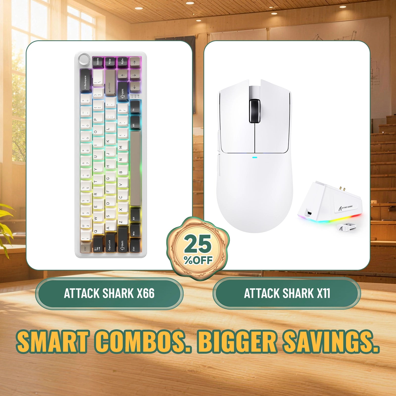 ATTACK SHARK X66 무선 기계식 키보드 + X11 무선 게이밍 마우스 번들