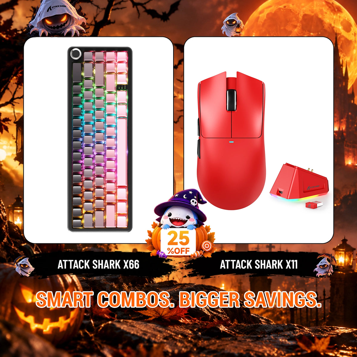 ATTACK SHARK X66 무선 기계식 키보드 + X11 무선 게이밍 마우스 번들