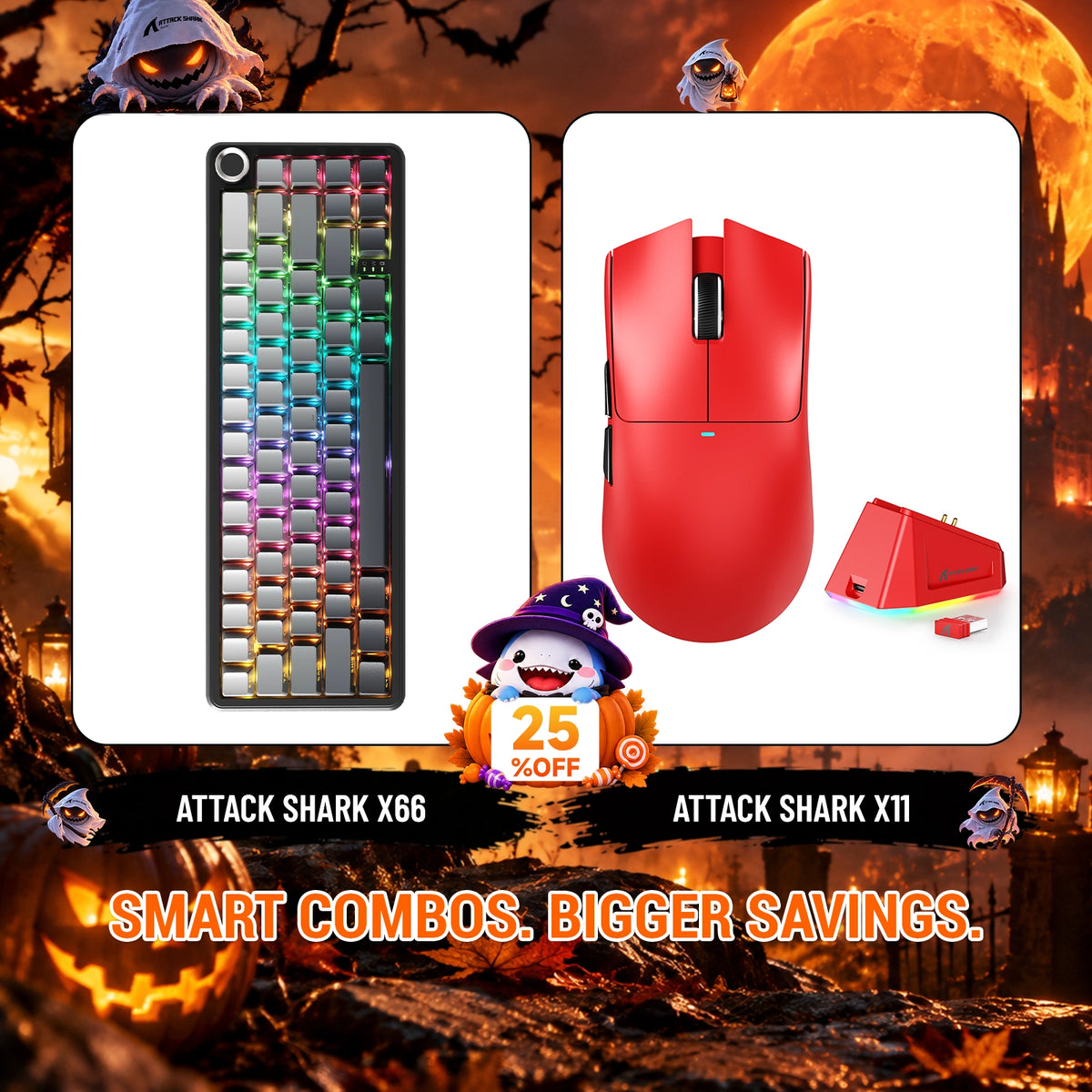 ATTACK SHARK X66 무선 기계식 키보드 + X11 무선 게이밍 마우스 번들