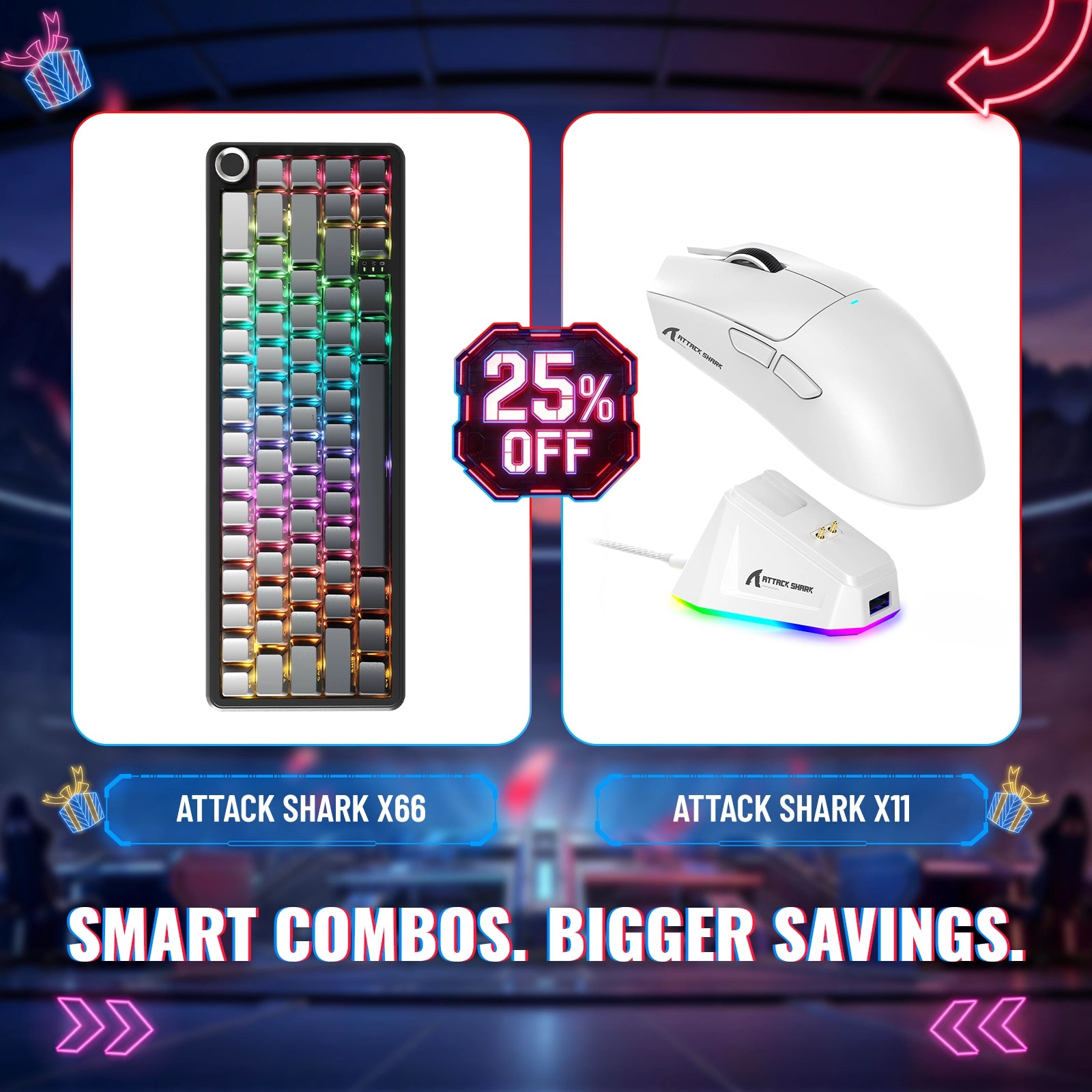 ATTACK SHARK X66 무선 기계식 키보드 + X11 무선 게이밍 마우스