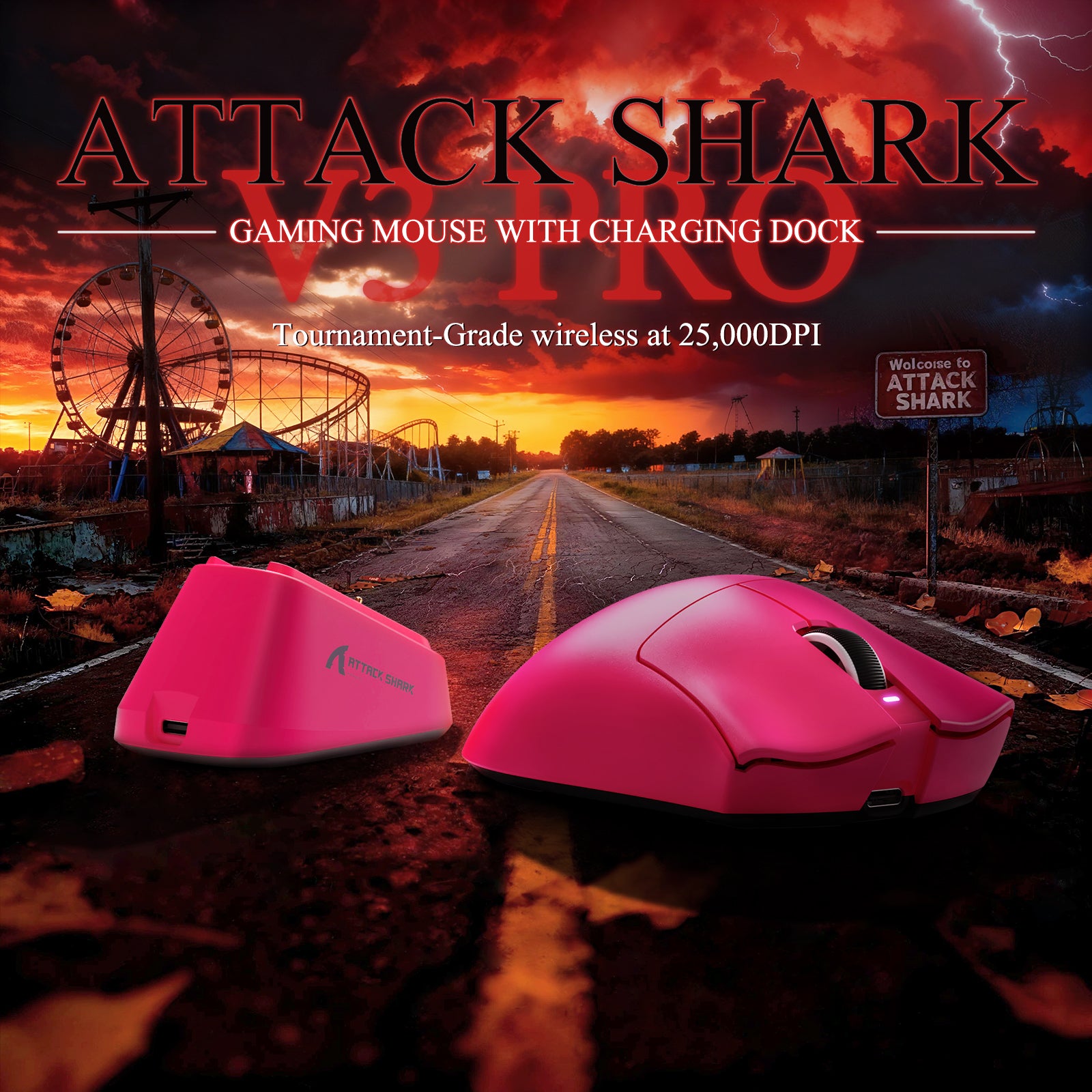 ATTACK SHARK V3PRO 초경량 트라이모드 게이밍 마우스 충전 도크 포함