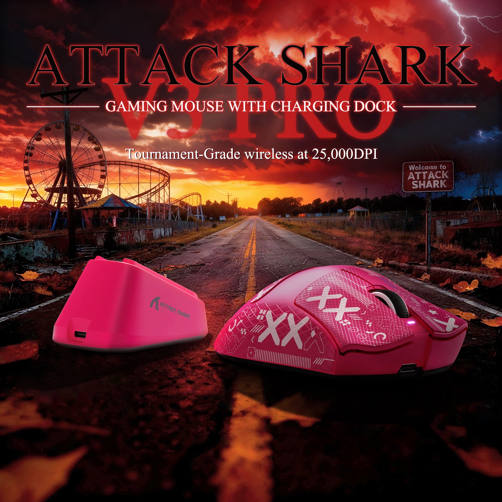 ATTACK SHARK V3PRO 초경량 트라이모드 게이밍 마우스 충전 도크 포함