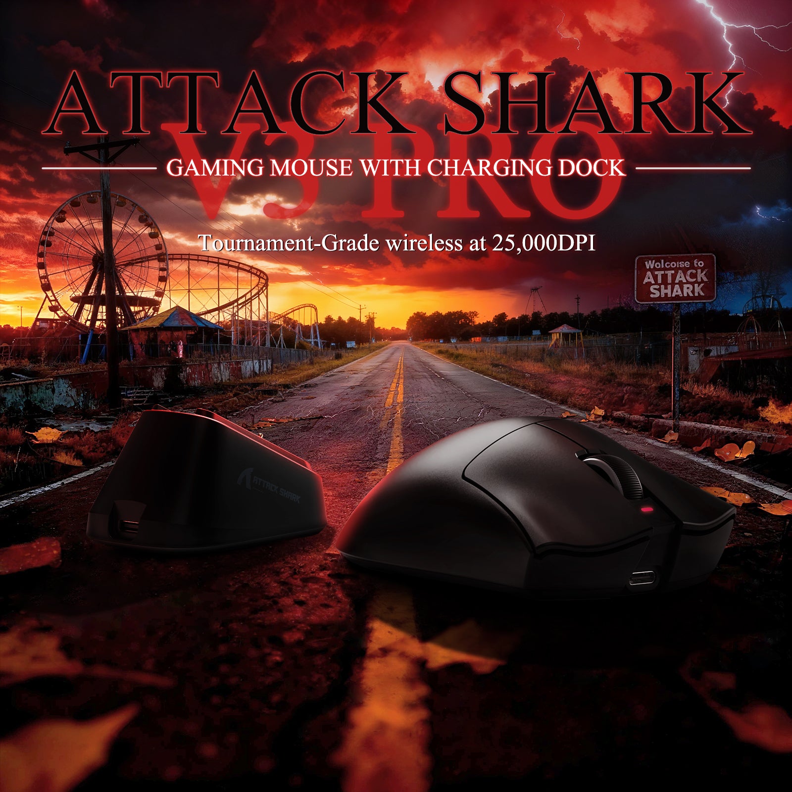 ATTACK SHARK V3PRO 초경량 트라이모드 게이밍 마우스 충전 도크 포함