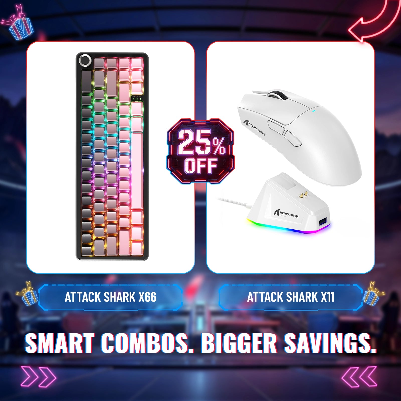 ATTACK SHARK X66 무선 기계식 키보드 + X11 무선 게이밍 마우스