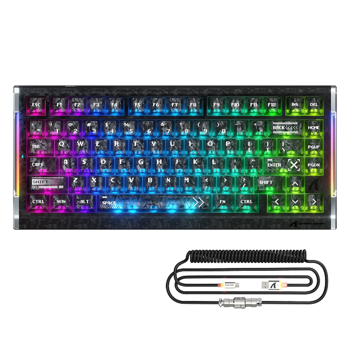 ATTACK SHARK R86 HE 카본 파이버 유선 래피드 트리거 마그네틱 스위치 게이밍 키보드(C01 ULTRA RGB 코일 케이블 포함)