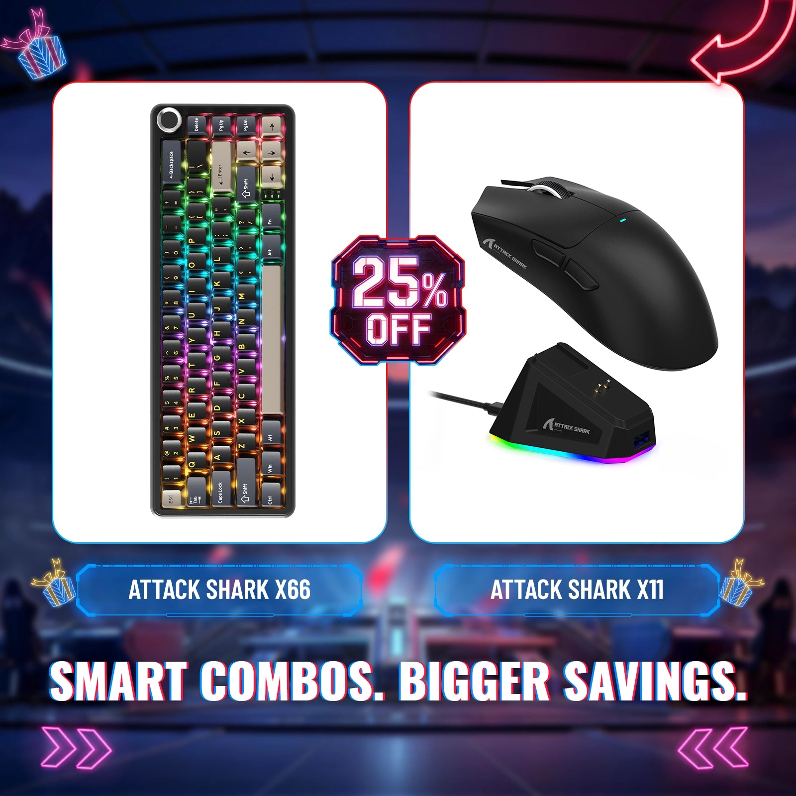 ATTACK SHARK X66 무선 기계식 키보드 + X11 무선 게이밍 마우스