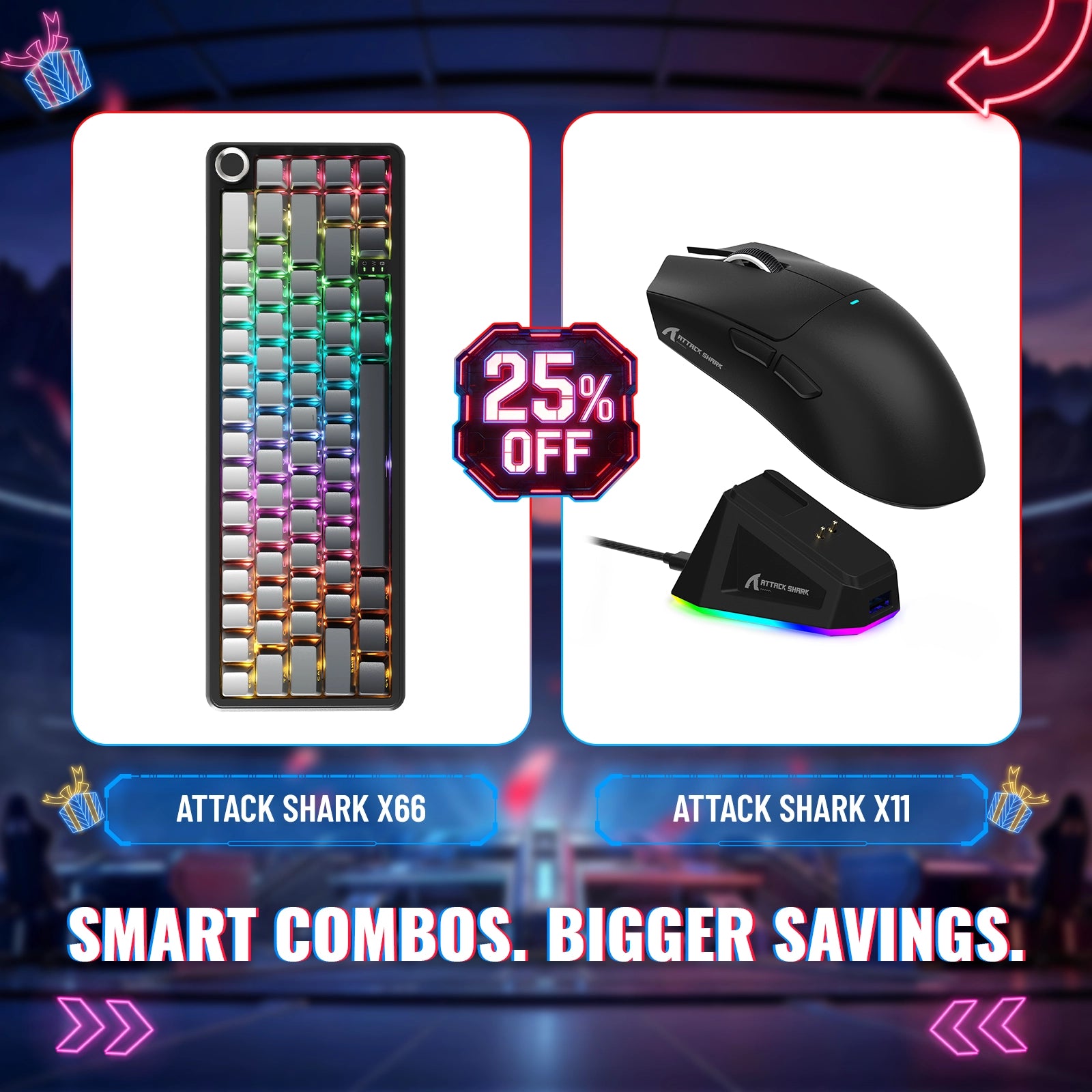 ATTACK SHARK X66 무선 기계식 키보드 + X11 무선 게이밍 마우스
