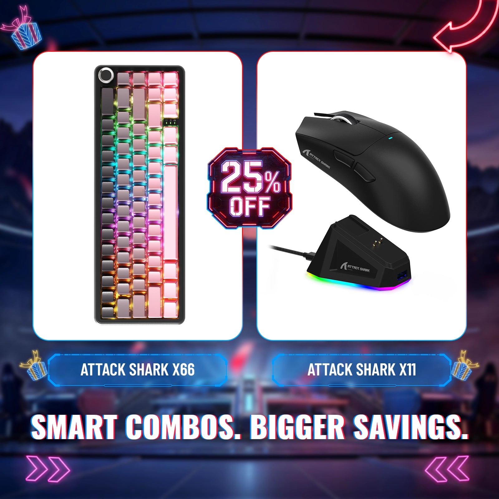 ATTACK SHARK X66 무선 기계식 키보드 + X11 무선 게이밍 마우스