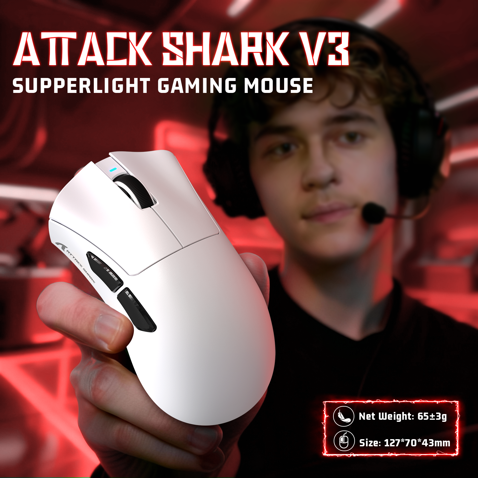 ATTACK SHARK V3 초경량 트라이모드 게이밍 마우스