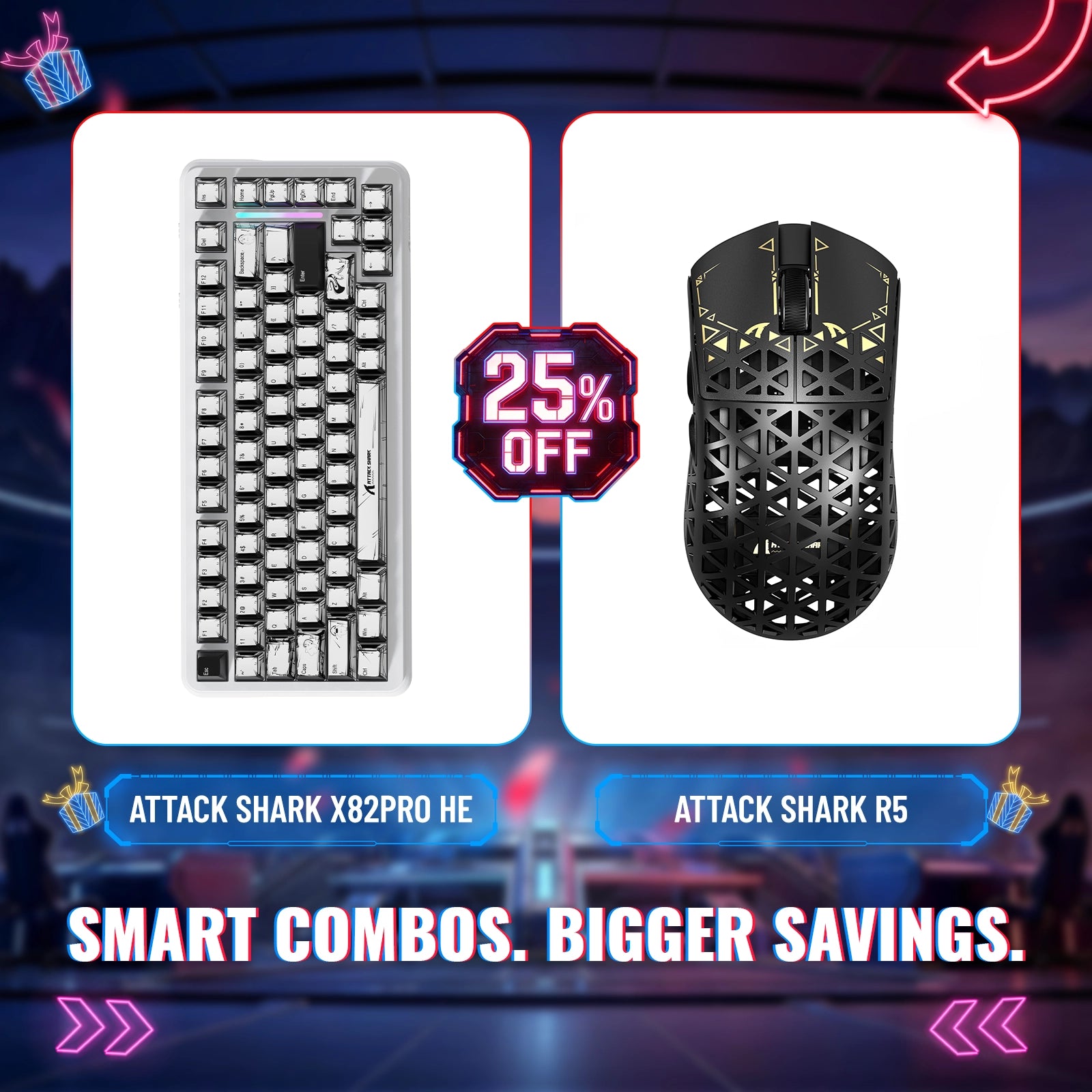 어택 상어 X82프로 HE 래피드 트리거 키보드 + R5 카본 파이버 무선 게이밍 마우스 번들