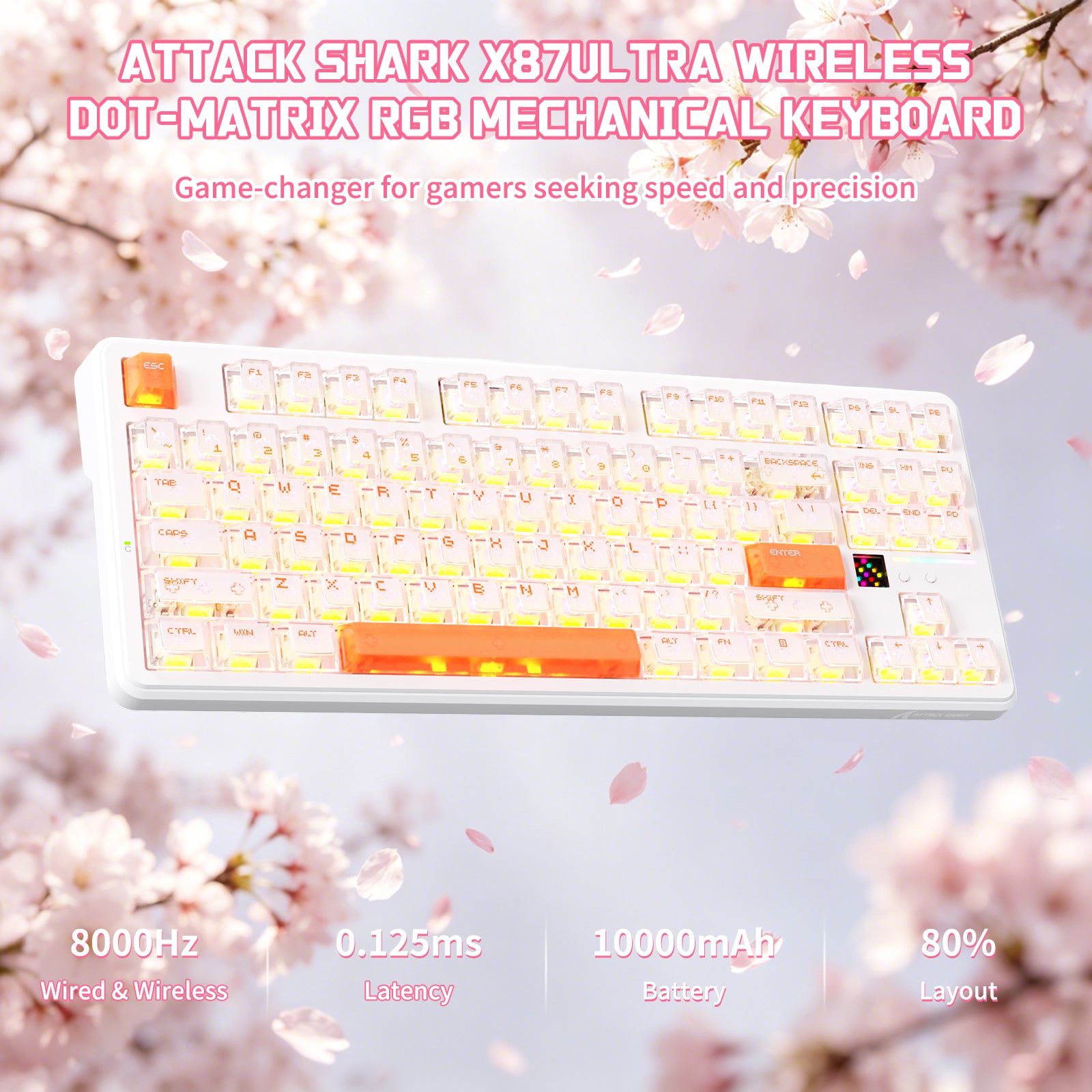 ATTACK SHARK X87 ULTRA 무선 기계식 키보드 8K 무선 수신기 포함