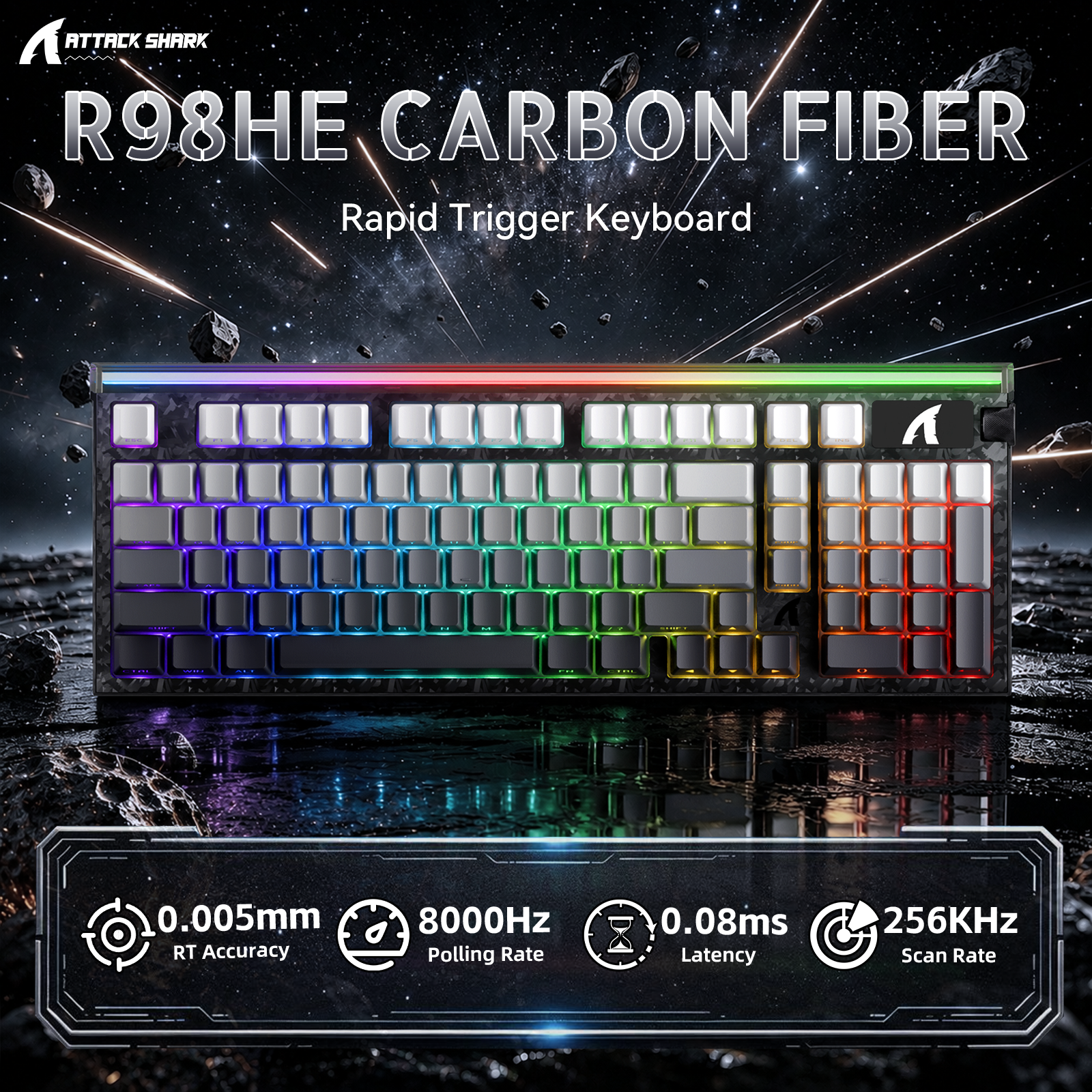 ATTACK SHARK R98 HE 카본 파이버 유선 빠른 트리거 마그네틱 스위치 키보드 C01 Ultra RGB 코일 케이블 포함