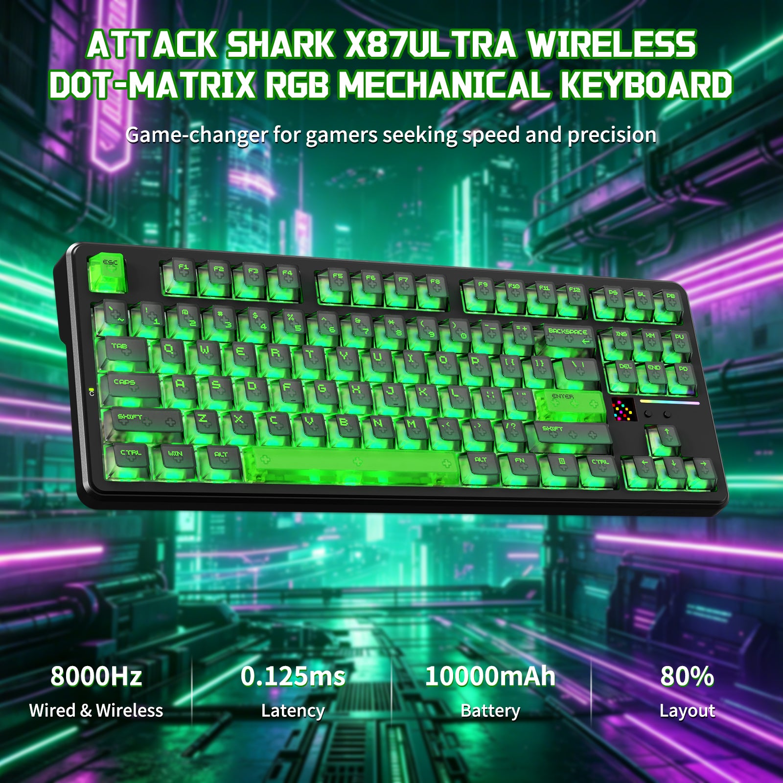 ATTACK SHARK X87 ULTRA 무선 기계식 키보드 8K 무선 수신기 포함