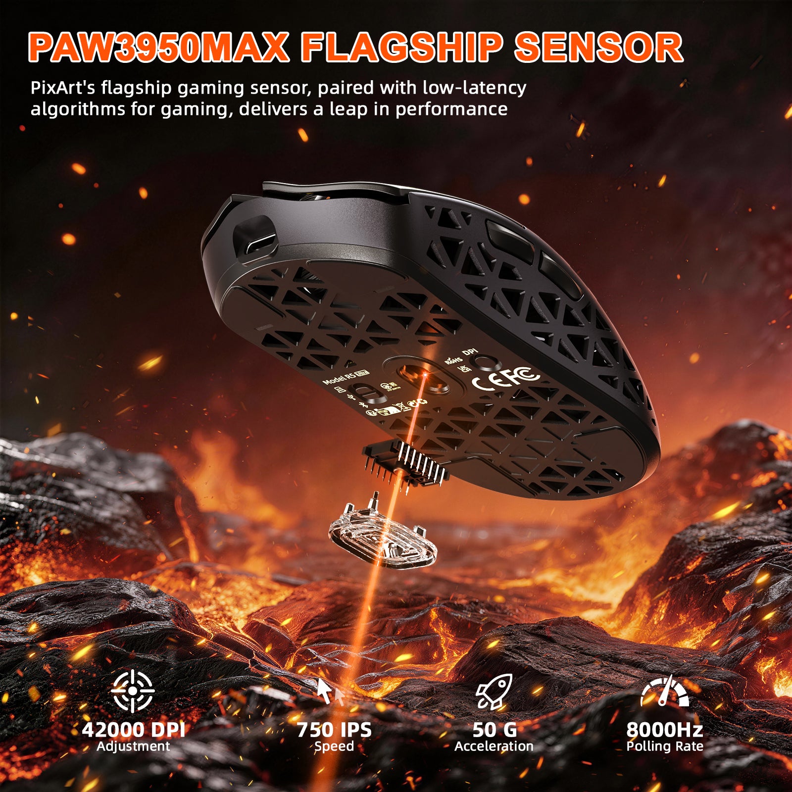 ATTACK SHARK R5 ULTRA carbon fiber gaming mouse, PAW3950MAX sensor, 8000Hz