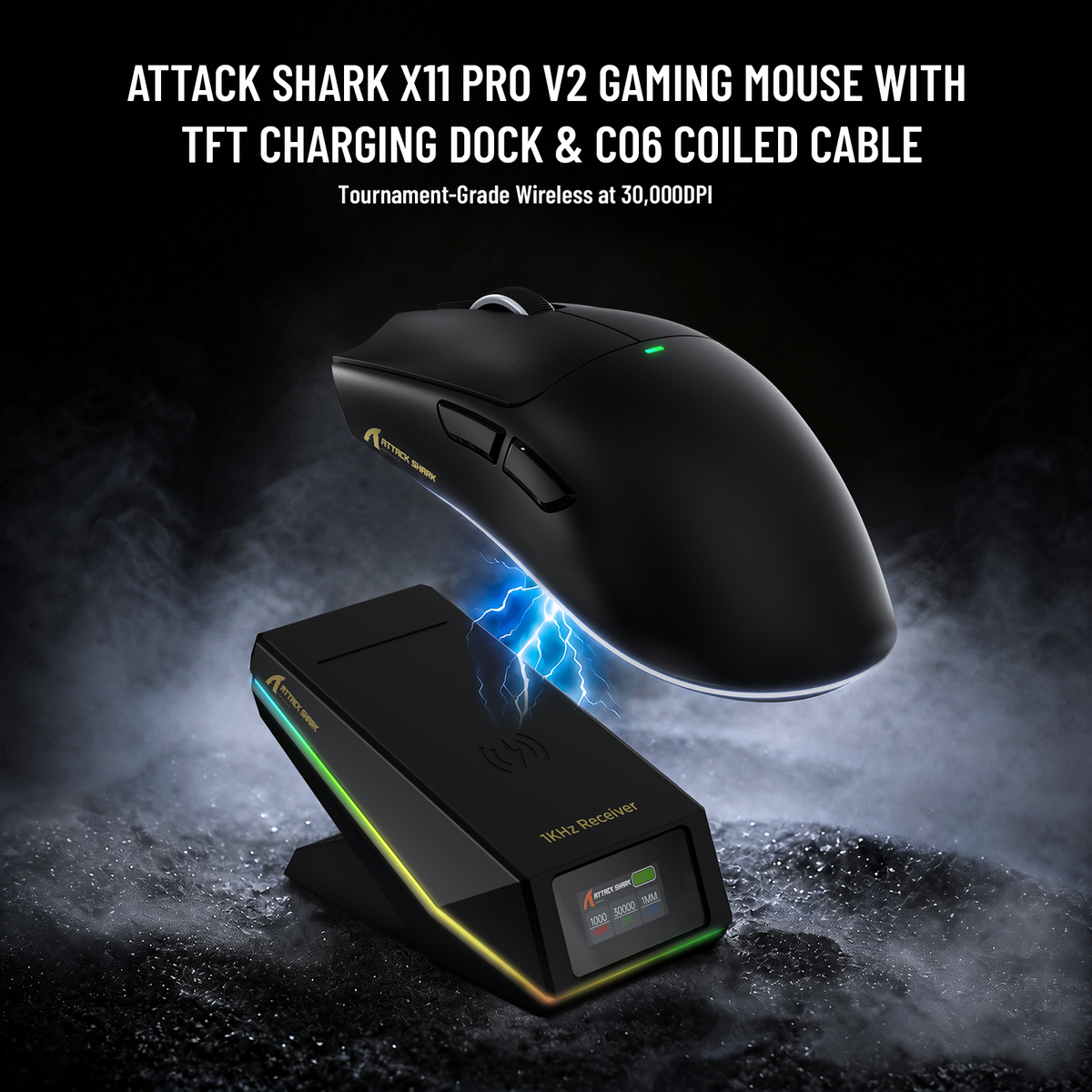 ATTACK SHARK X11 PRO V2 무선 게이밍 마우스 TFT 디스플레이 충전 도크와 C06 코일 케이블 포함