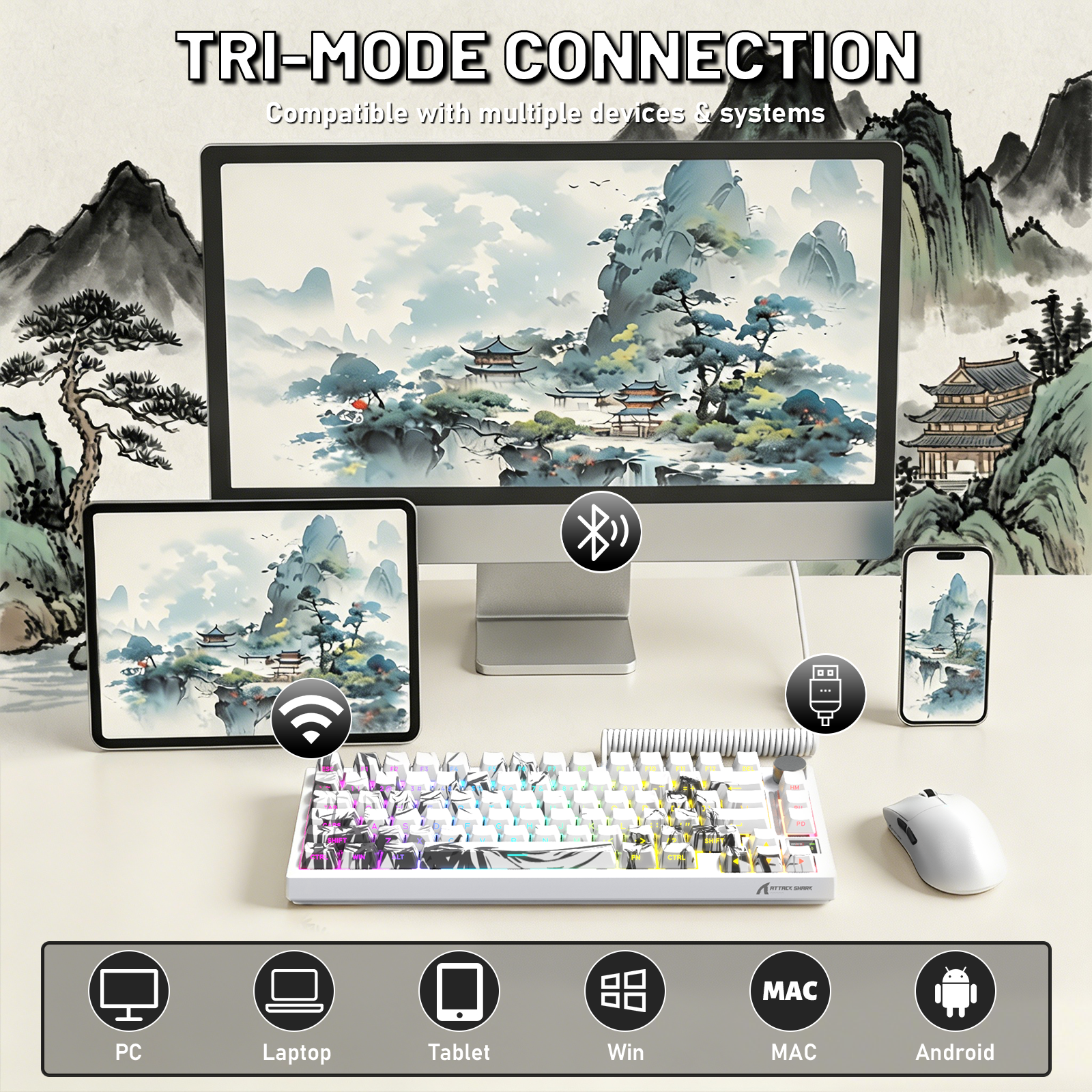 ATTACK SHARK X820ULTRA 기계식 키보드 C01ULTRA 코일 케이블 포함