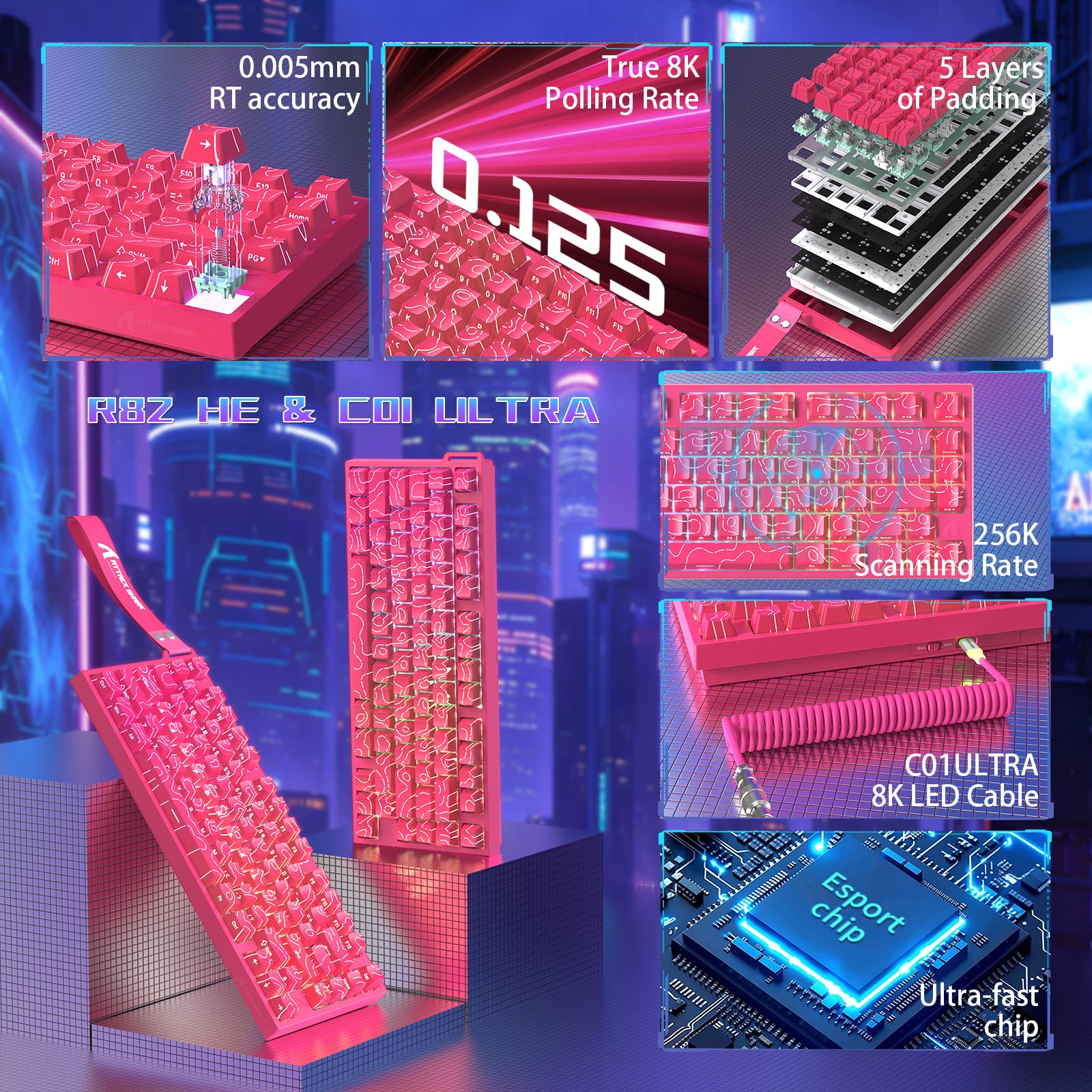 ATTACK SHARK R82 HE 유선 75% 게이밍 키보드 C01ULTRA LED 케이블 포함