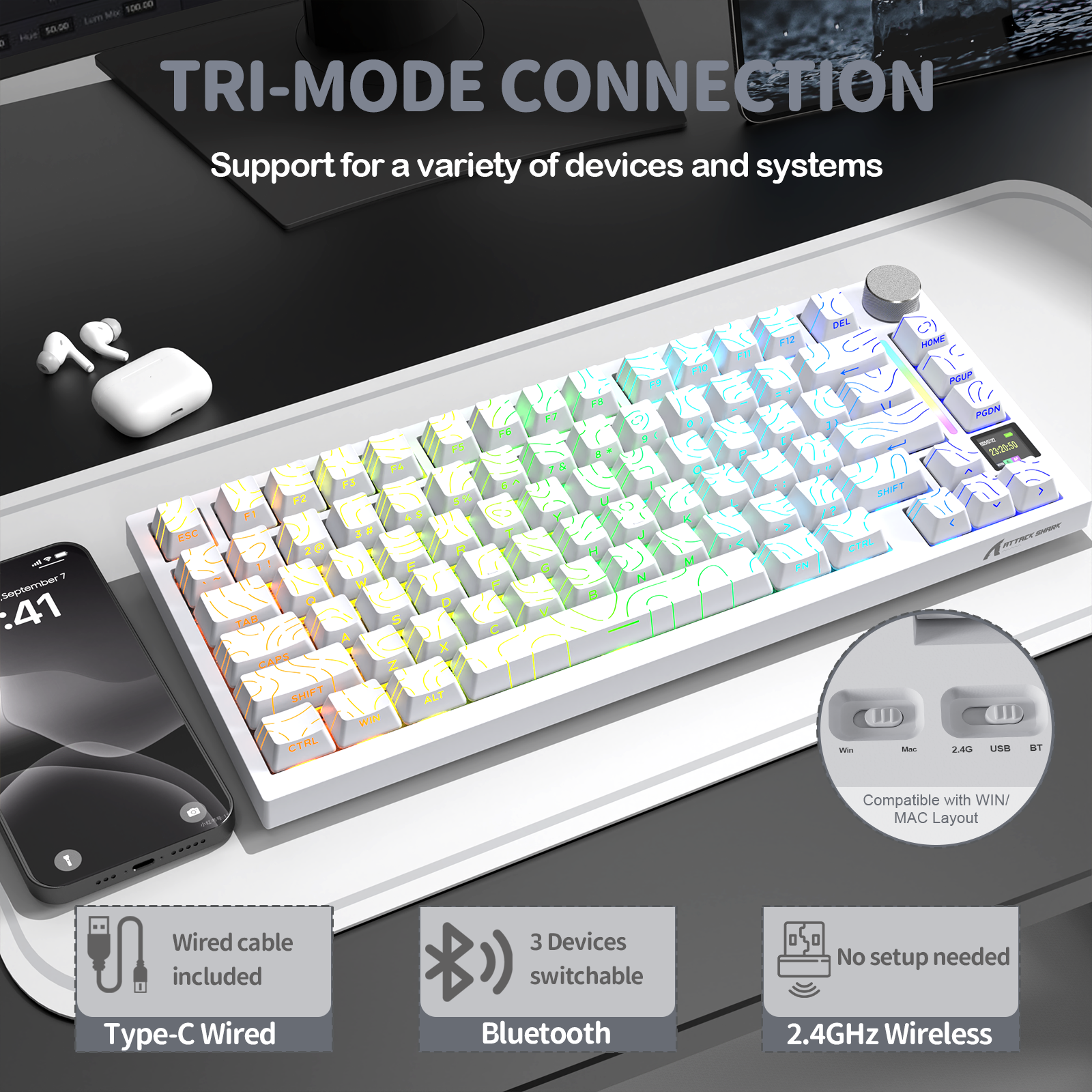 ATTACK SHARK X820Ultra 트라이모드 개스킷 기계식 키보드