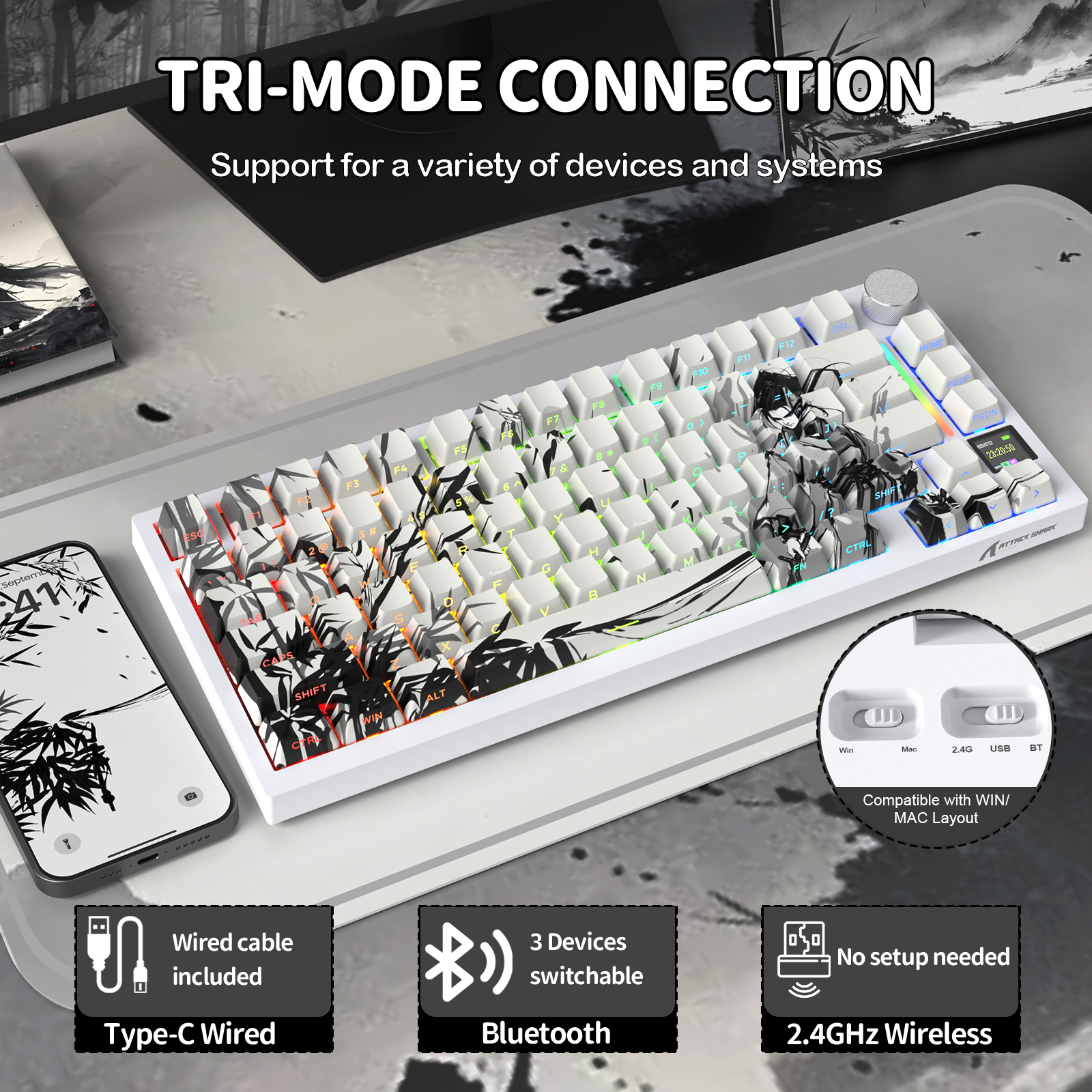ATTACK SHARK X820Ultra 트라이모드 개스킷 기계식 키보드