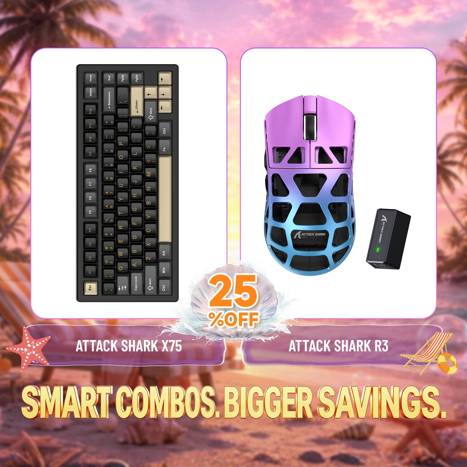 ATTACK SHARK X75 풀 알루미늄 키보드 + R3 마그네슘 합금 게이밍 마우스 번들