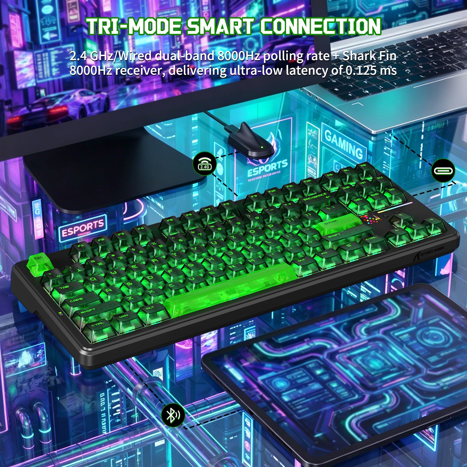 ATTACK SHARK X87 ULTRA 무선 기계식 키보드 8K 무선 수신기 포함
