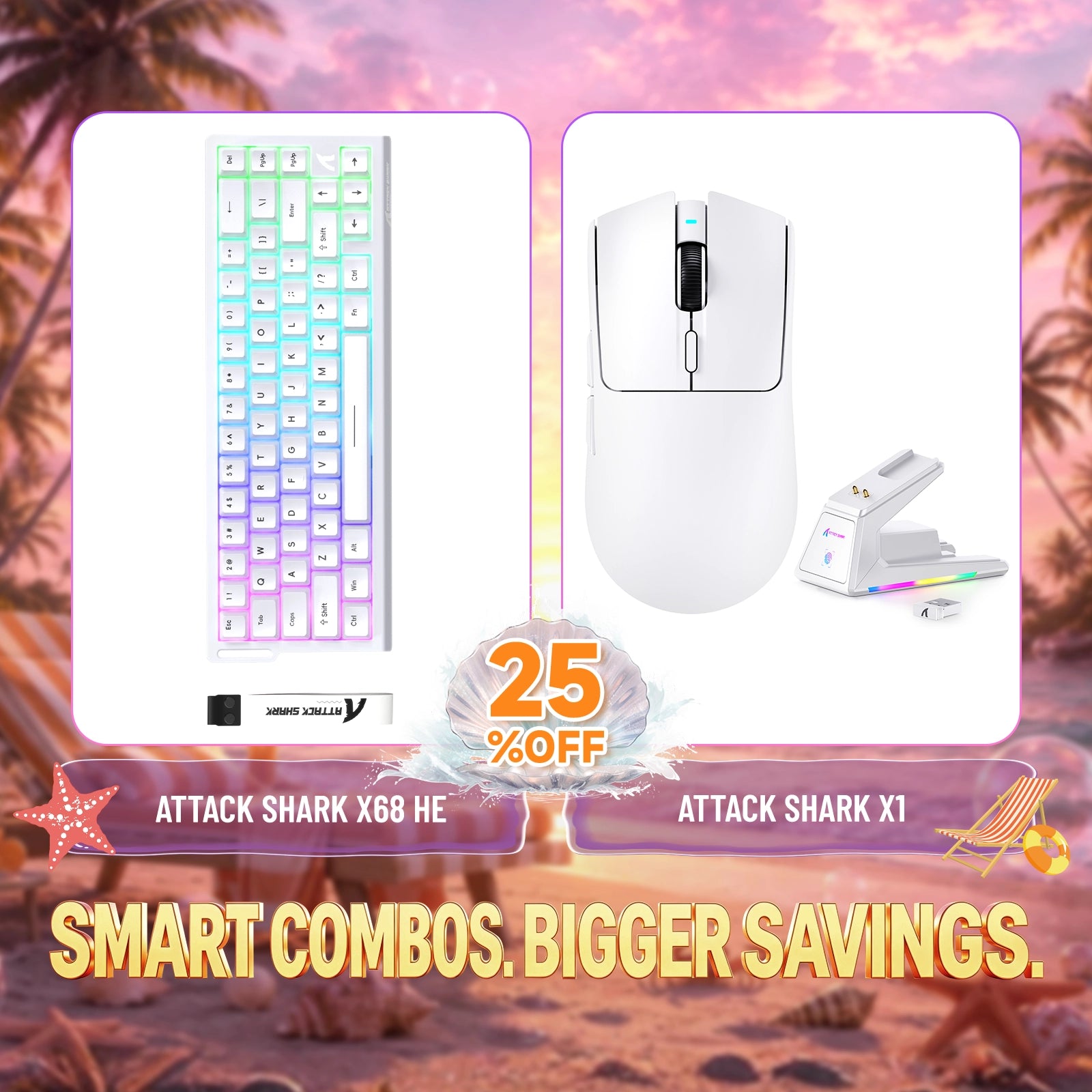 ATTACK SHARK X68HE 래피드 트리거 키보드 + X1 무선 게이밍 마우스 번들