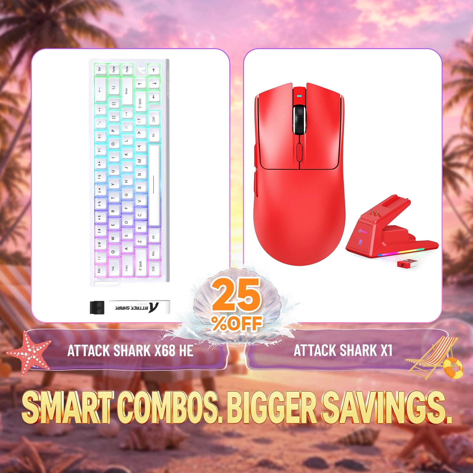 ATTACK SHARK X68HE 래피드 트리거 키보드 + X1 무선 게이밍 마우스 번들