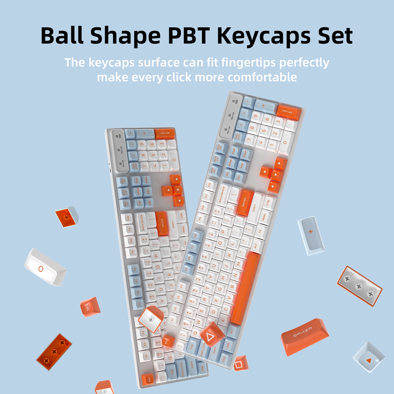 ATTACK SHARK 149 Keys PBT Double Shot Keycaps Set, ASA Profile, blue and orange accents.