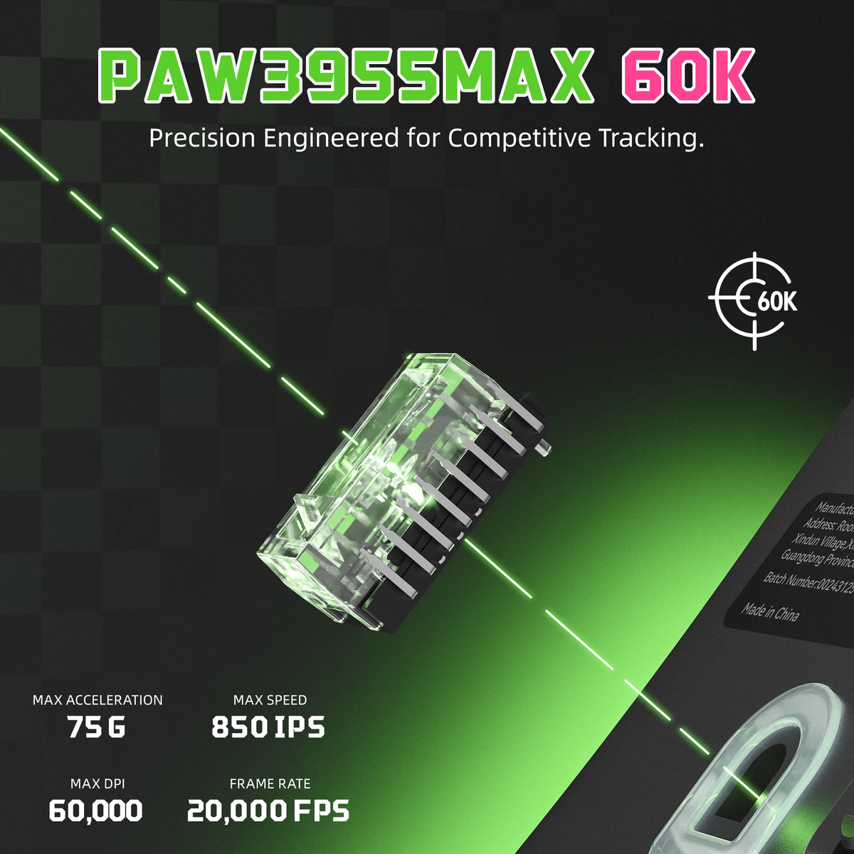 ATTACK SHARK F1 AIR 39g 무선 PAW3955MAX 게이밍 마우스(C06 Ultra 케이블 포함)