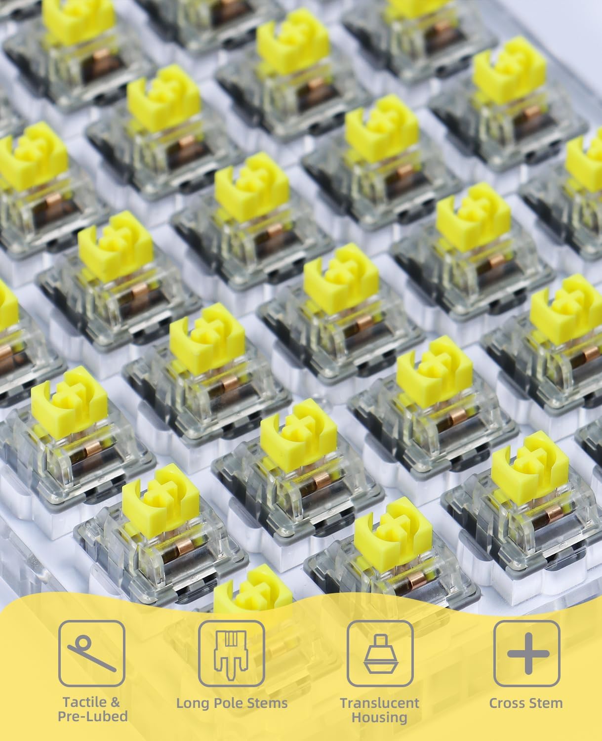 ATTACK SHARK x AJAZZ AS Switches: Tactile, long pole stems, translucent housing, 3-pin cross stem design.