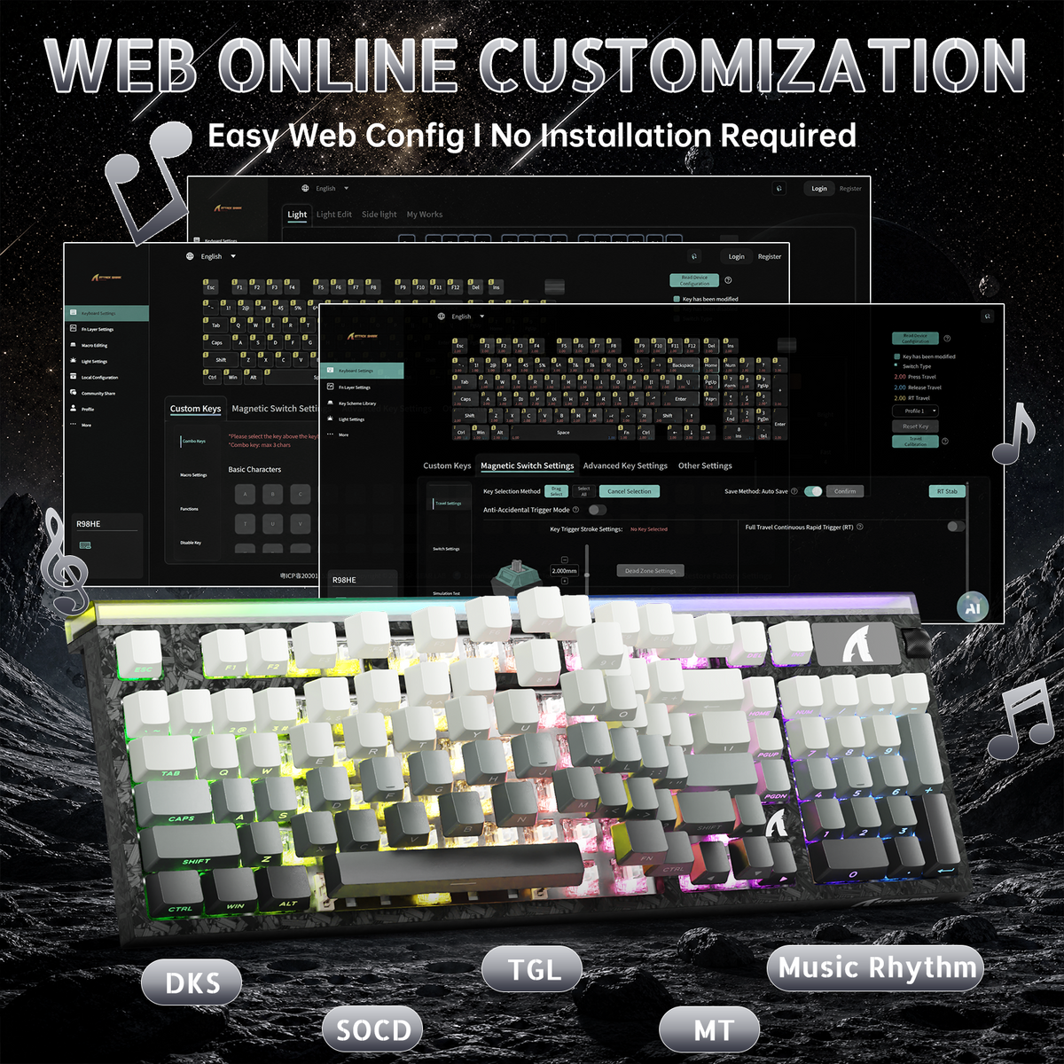 ATTACK SHARK R98 HE 카본 파이버 유선 빠른 트리거 마그네틱 스위치 키보드 C01 Ultra RGB 코일 케이블 포함