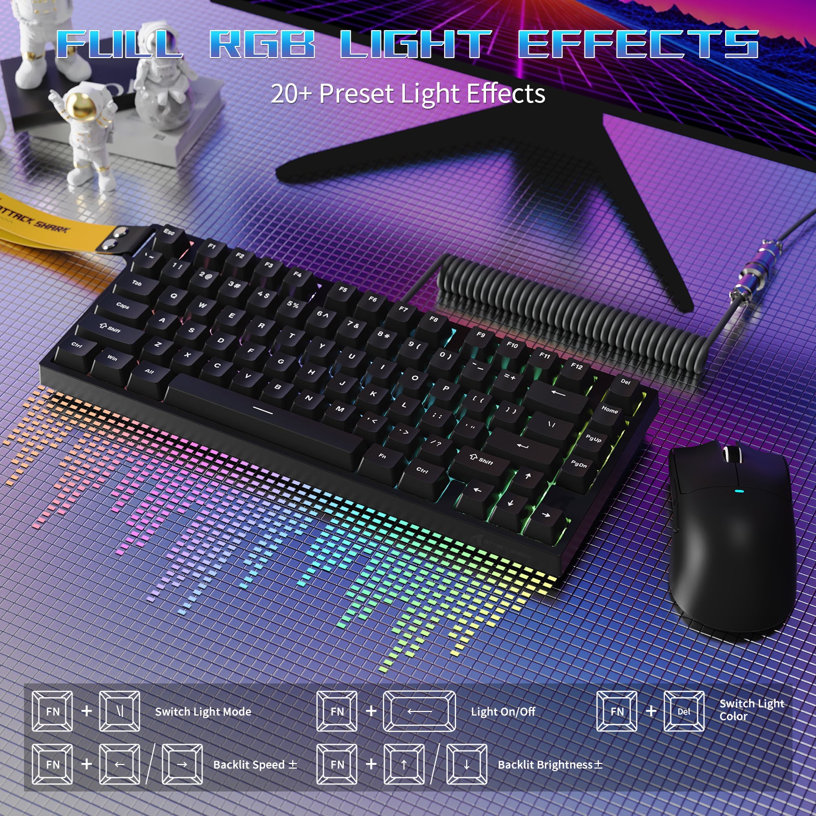 ATTACK SHARK R82 HE 유선 75% 게이밍 키보드 C01ULTRA LED 케이블 포함