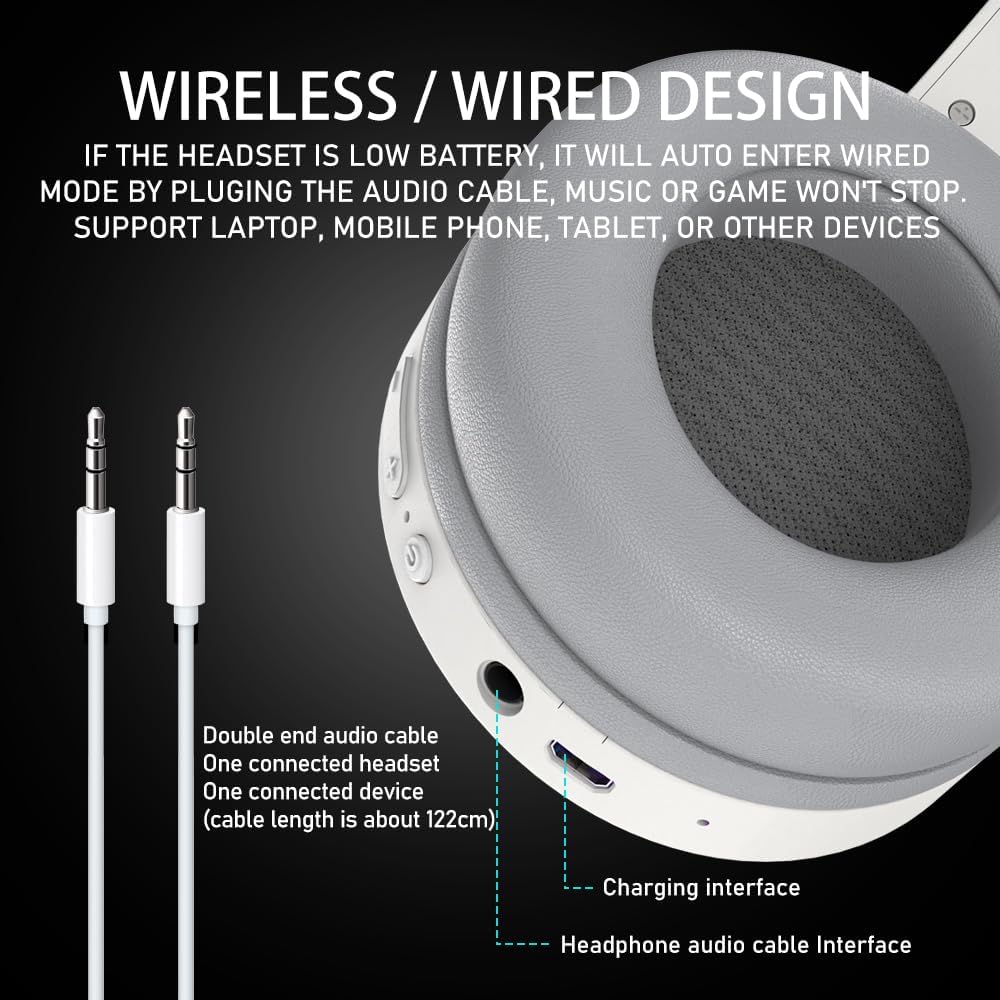 ATTACK SHARK wireless headset with dual-ended audio cable, charging, and headphone jack interfaces.