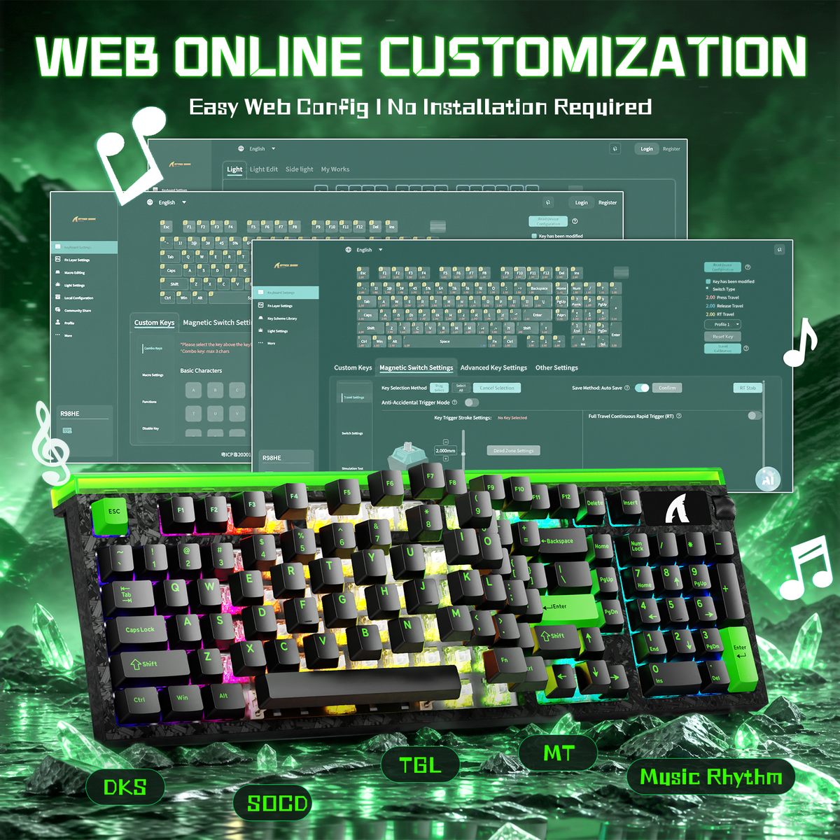 ATTACK SHARK R98 HE 카본 파이버 유선 빠른 트리거 마그네틱 스위치 키보드 C01 Ultra RGB 코일 케이블 포함