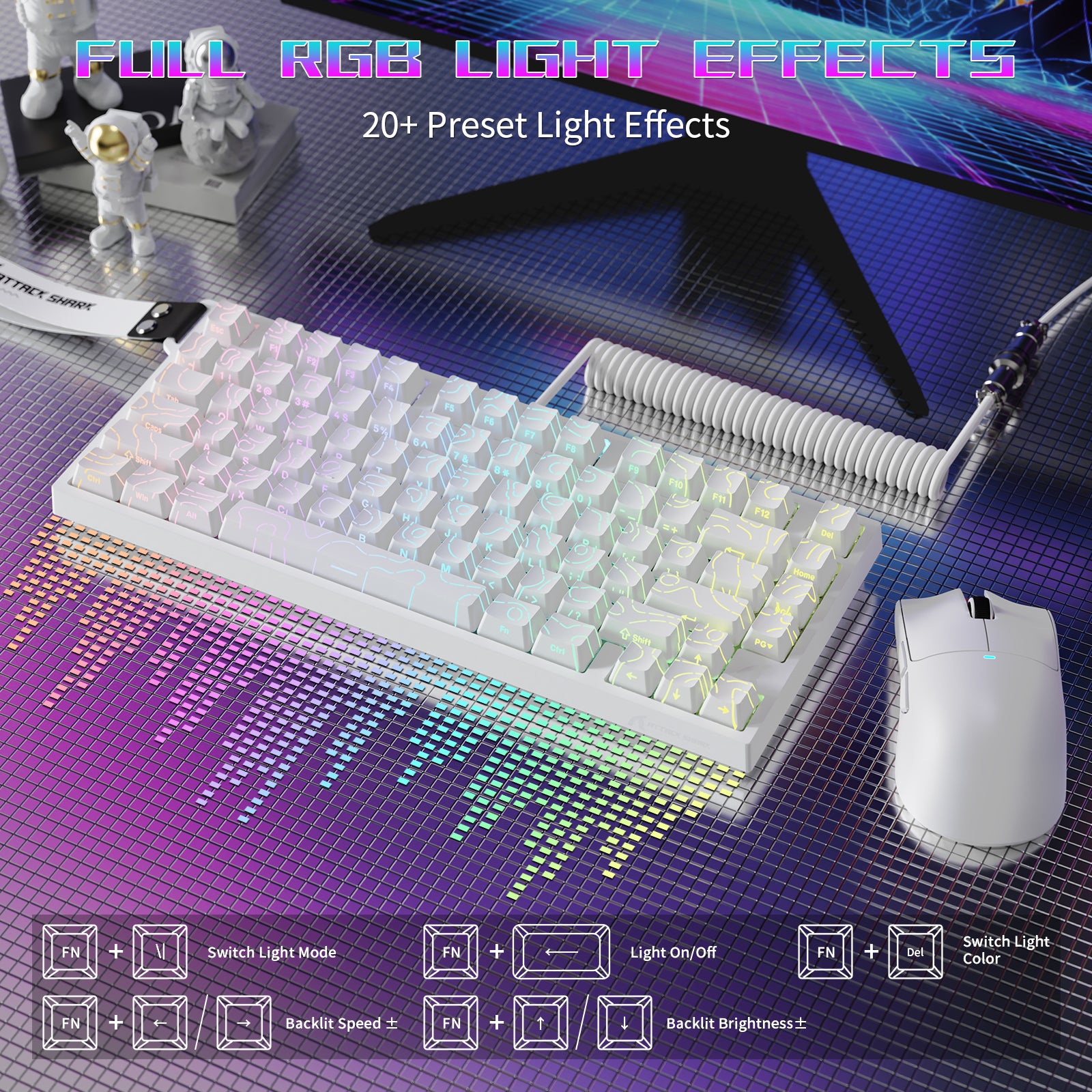 ATTACK SHARK R82 HE 유선 75% 게이밍 키보드 C01ULTRA LED 케이블 포함