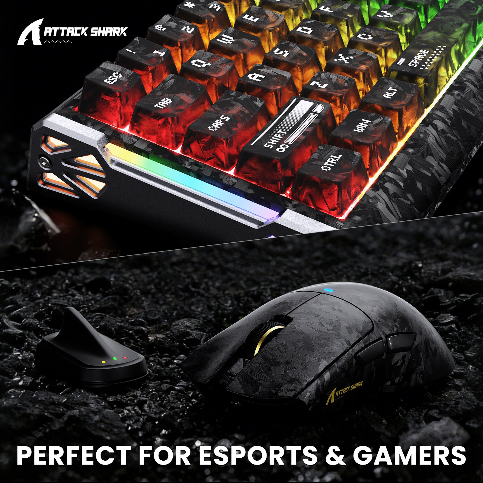 ATTACK SHARK R68 HE & X11 ULTRA 카본 파이버 게이밍 번들 C01 ULTRA 코일 케이블 포함