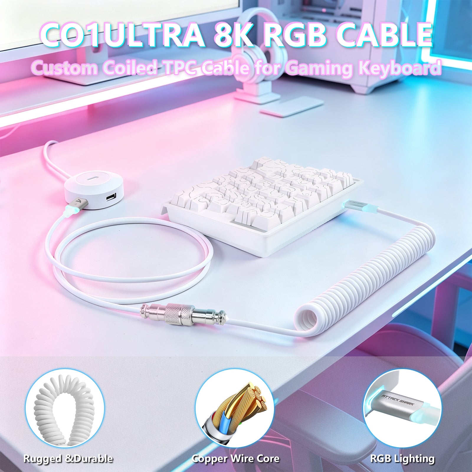 ATTACK SHARK M36 HE 한손용 마그네틱 스위치 키보드 & C01 ULTRA LED 조종사 케이블
