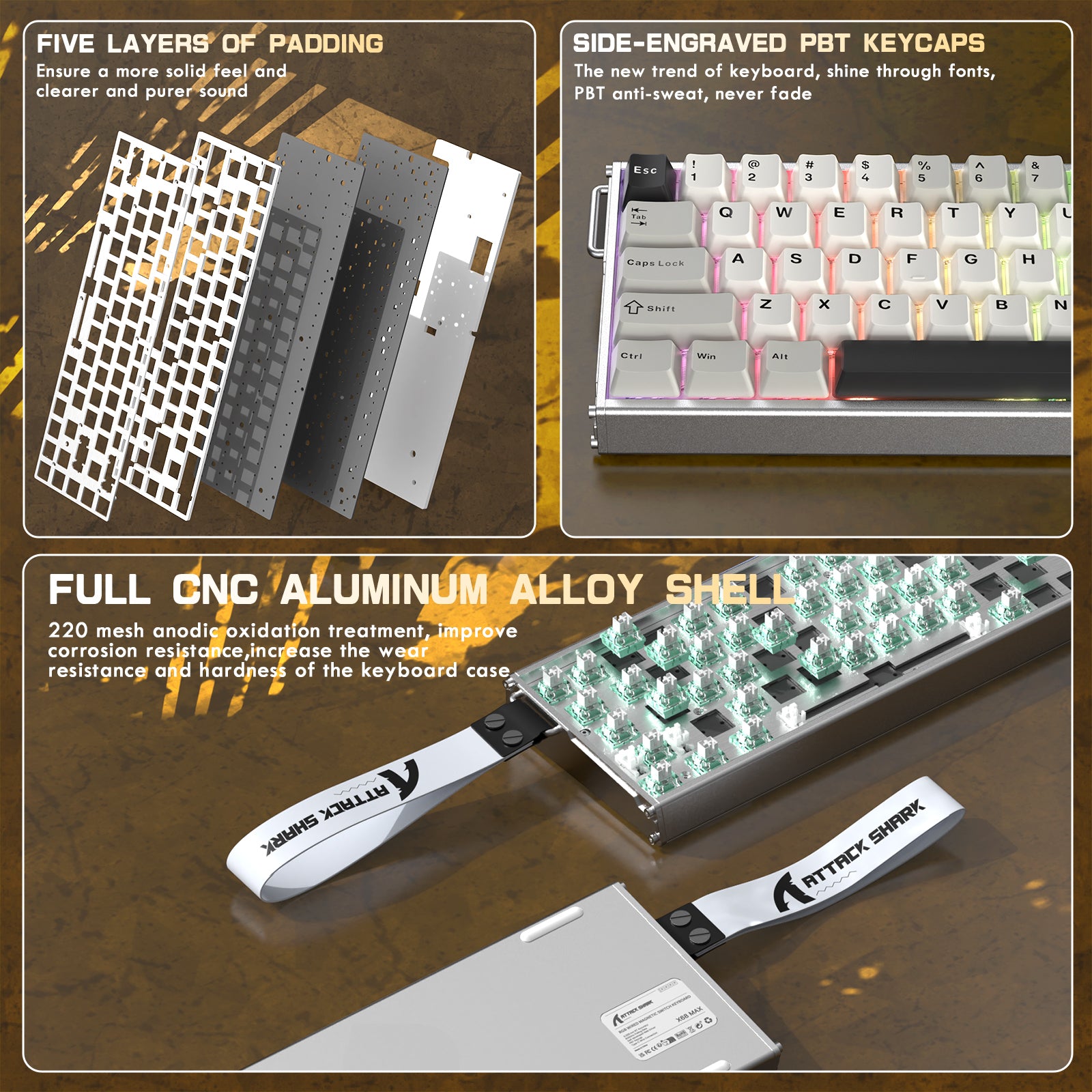 ATTACK SHARK X68MAX HE 래피드 트리거 CNC 알루미늄 키보드 마그네틱 스위치 C01Ultra RGB 코일 케이블 포함