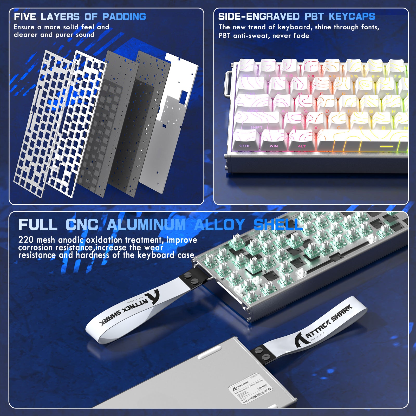 ATTACK SHARK X68MAX HE 래피드 트리거 CNC 알루미늄 키보드 마그네틱 스위치 C01Ultra RGB 코일 케이블 포함