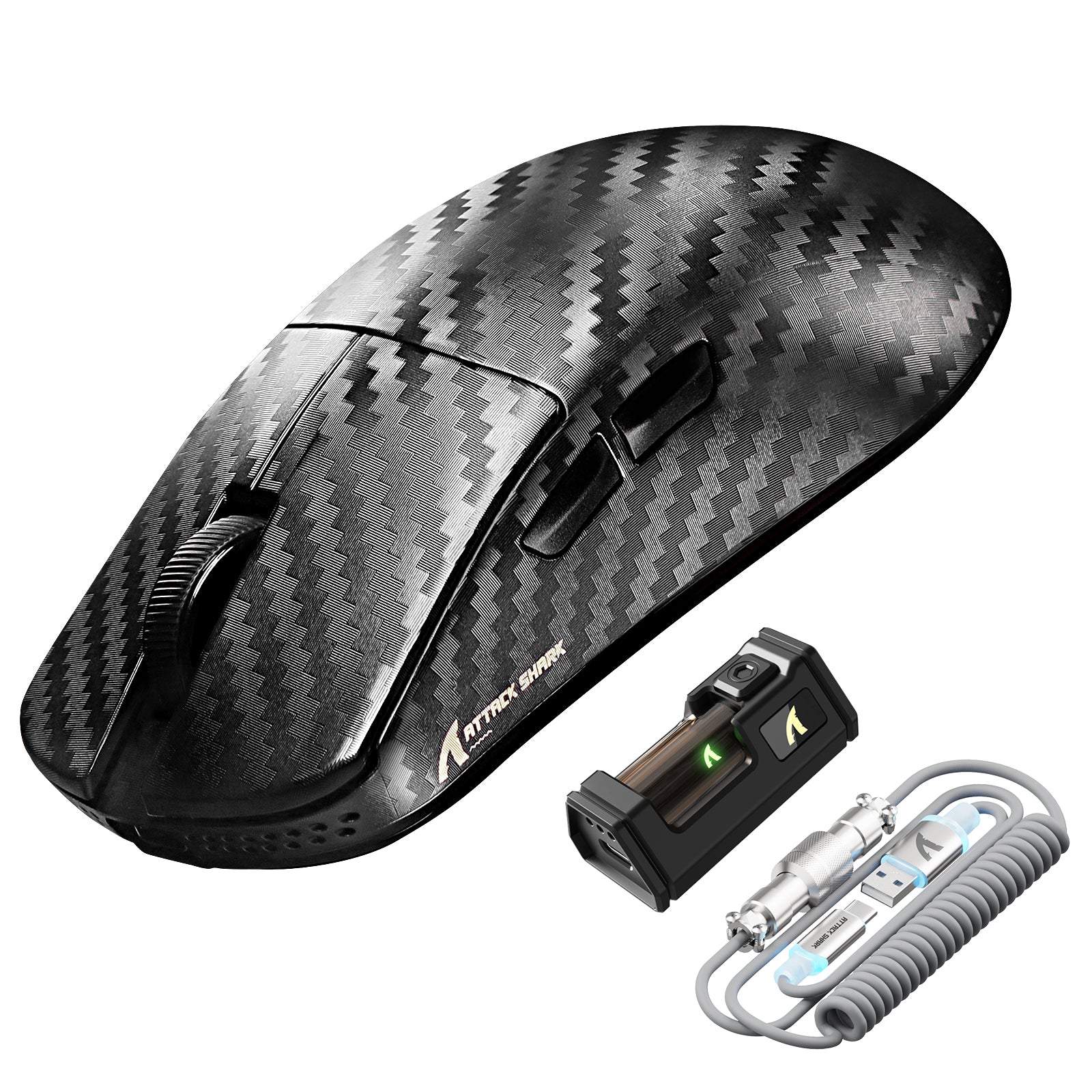 ATTACK SHARK R11 ULTRA 카본 파이버 무선 8K PAW3950MAX 게이밍 마우스 C06 Ultra LED 케이블 포함