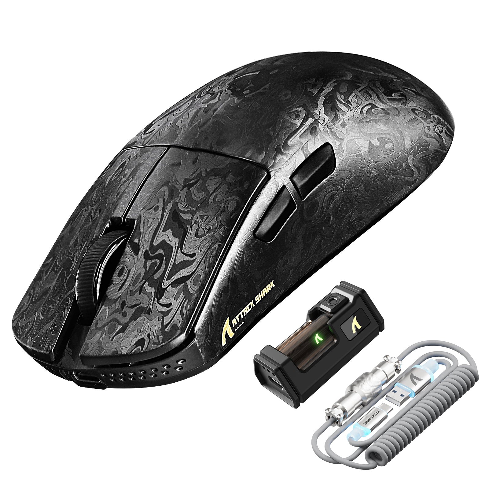 ATTACK SHARK R11 ULTRA 카본 파이버 무선 8K PAW3950MAX 게이밍 마우스 C06 Ultra LED 케이블 포함