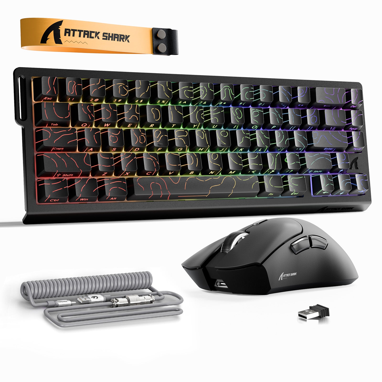 ATTACK SHARK X68HE 래피드 트리거 키보드 + R1 무선 게이밍 마우스 + C01 코일 케이블 번들