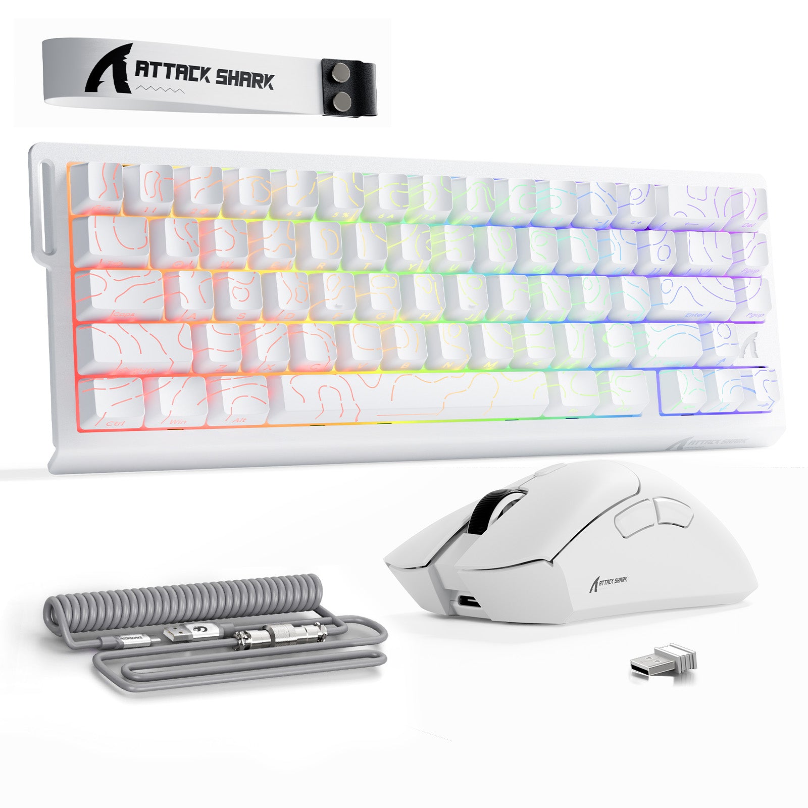 ATTACK SHARK X68HE 래피드 트리거 키보드 + R1 무선 게이밍 마우스 + C01 코일 케이블 번들