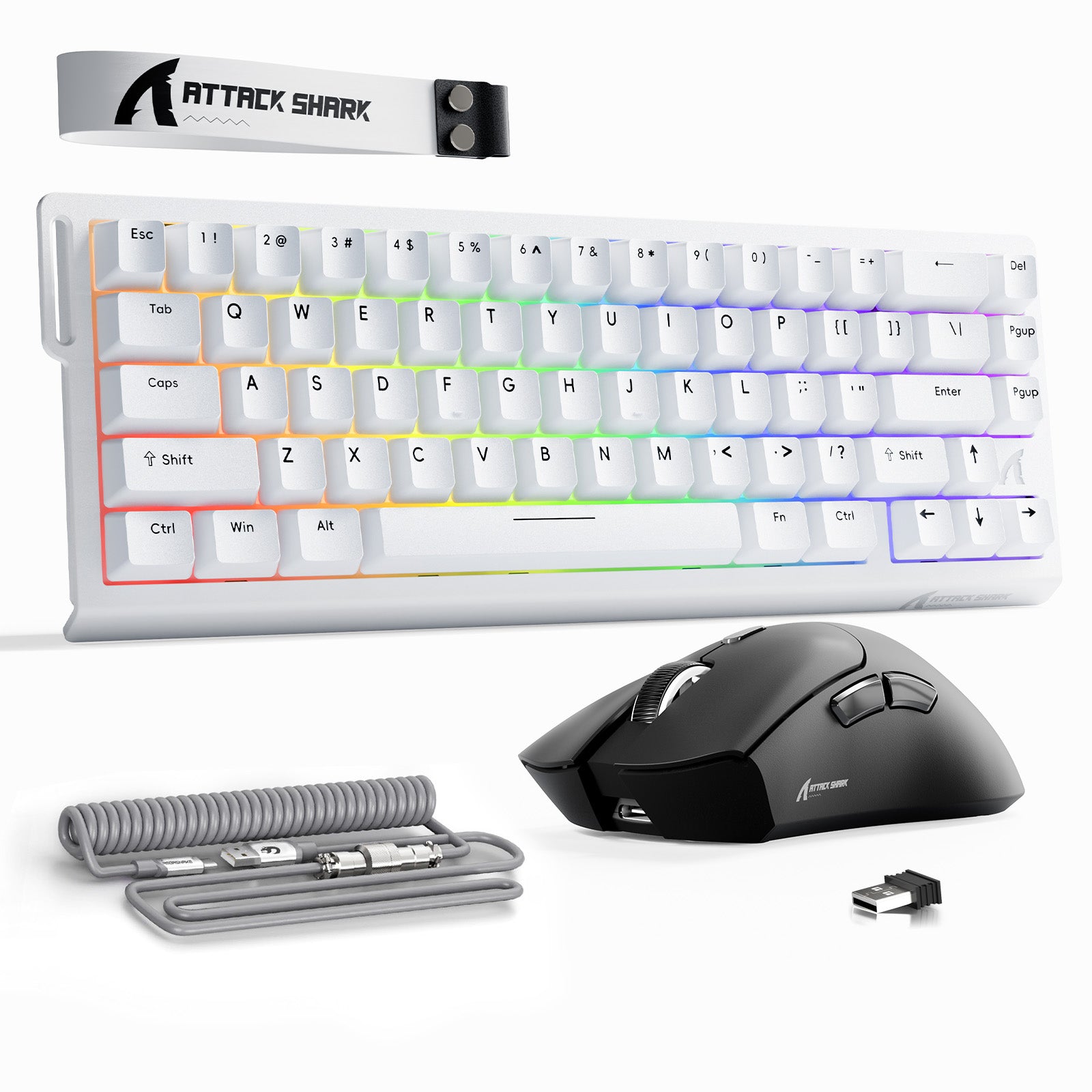 ATTACK SHARK X68HE 래피드 트리거 키보드 + R1 무선 게이밍 마우스 + C01 코일 케이블 번들