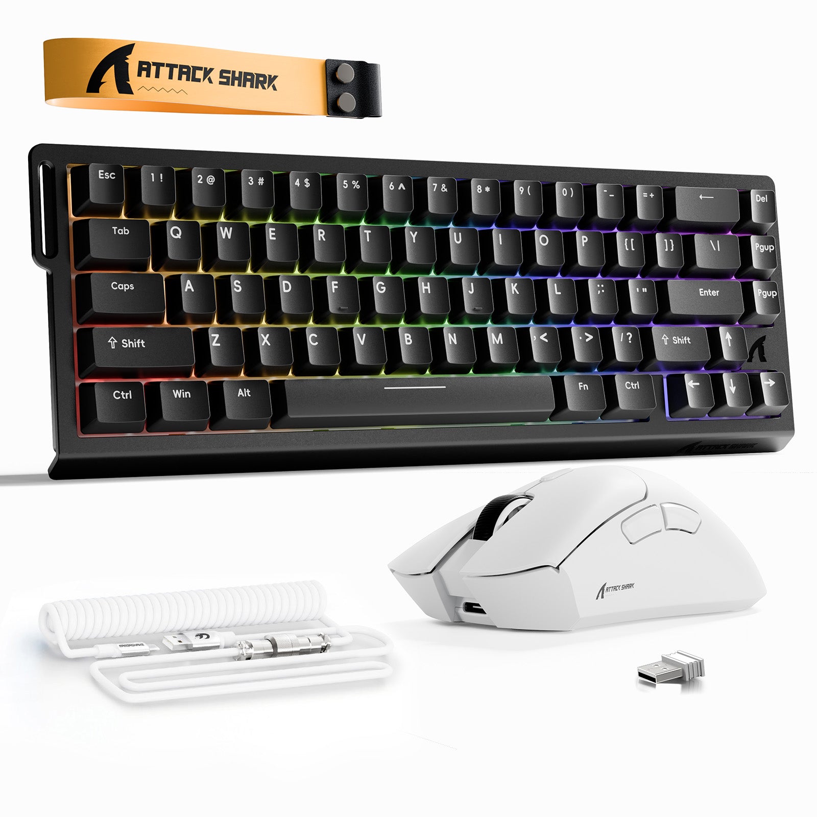 ATTACK SHARK X68HE 래피드 트리거 키보드 + R1 무선 게이밍 마우스 + C01 코일 케이블 번들