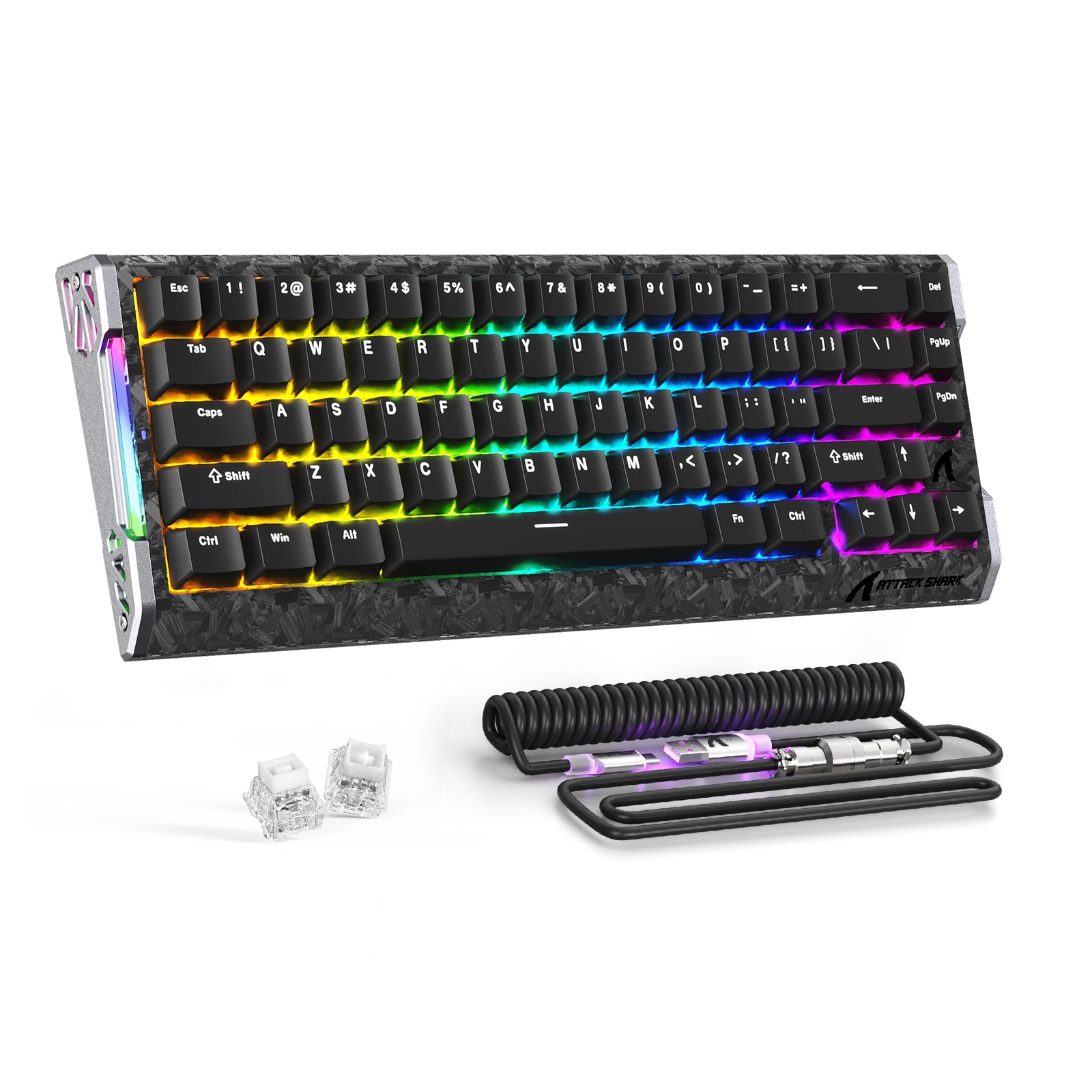 ATTACK SHARK R68 HE 카본 파이버 유선 래피드 트리거 마그네틱 스위치 키보드 C01 Ultra RGB 코일 케이블 포함