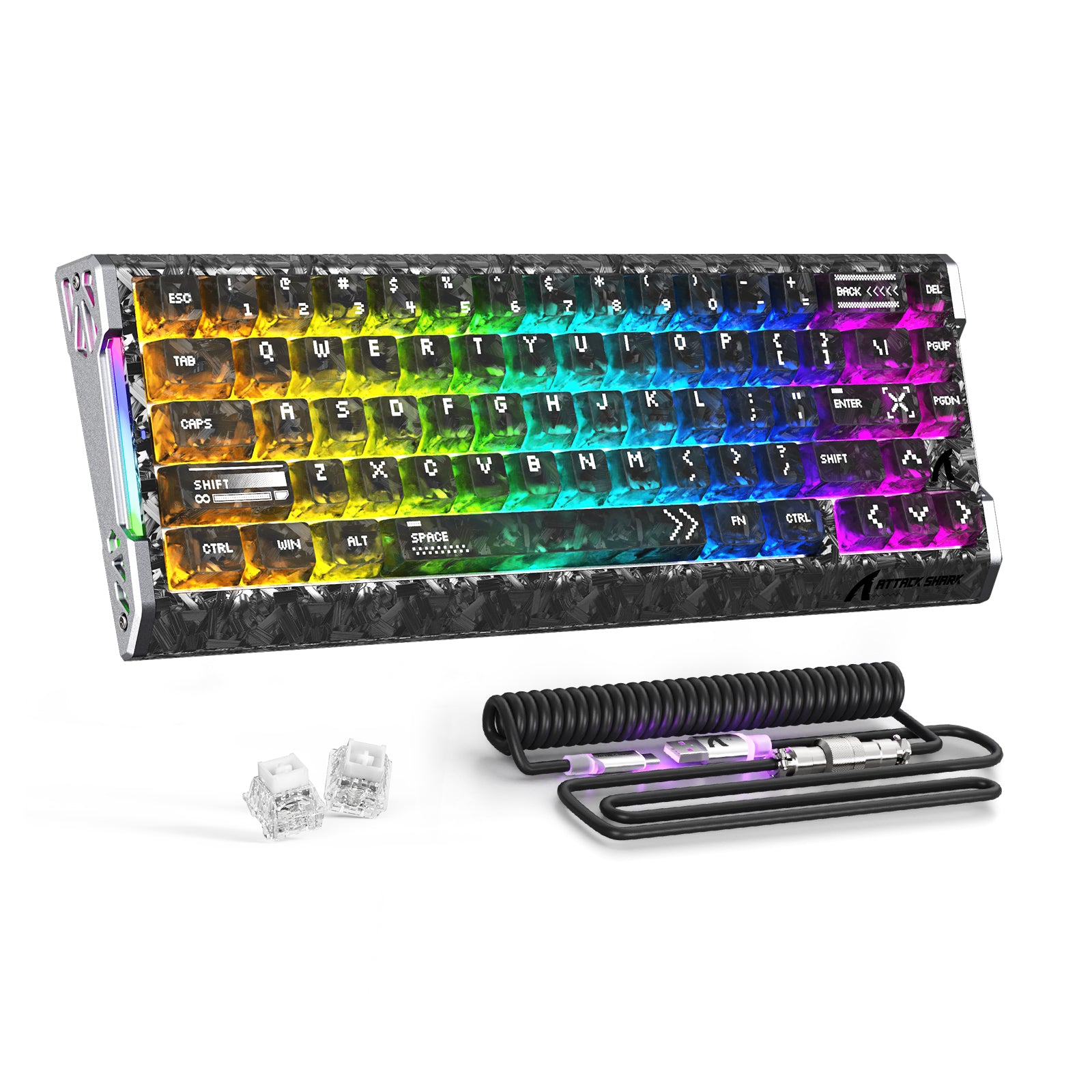 ATTACK SHARK R68 HE 카본 파이버 유선 래피드 트리거 마그네틱 스위치 키보드 C01 Ultra RGB 코일 케이블 포함